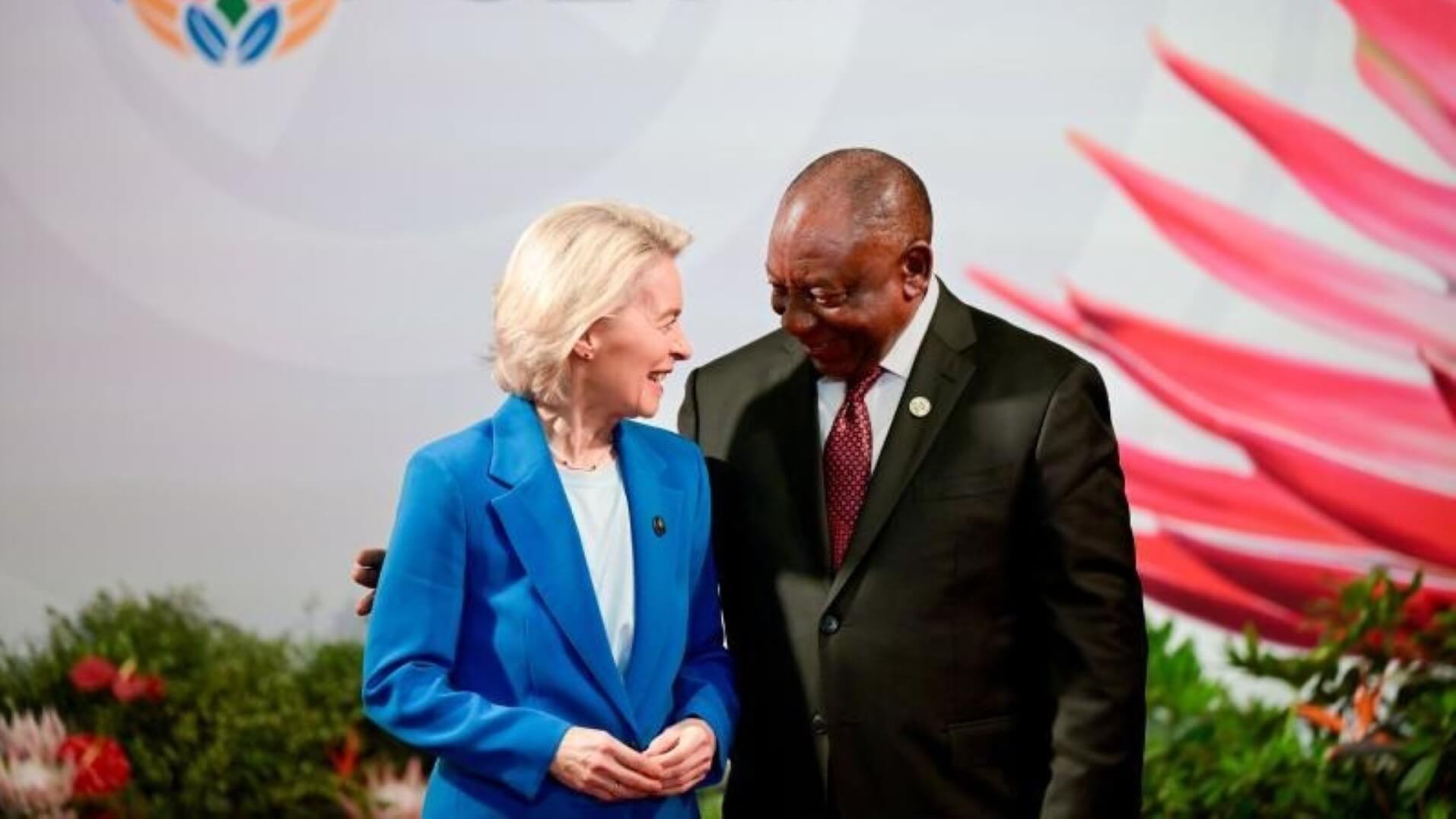 President of the European Commission Ursula von der Leyen and South African President Cyril Ramaphosa together during meeting