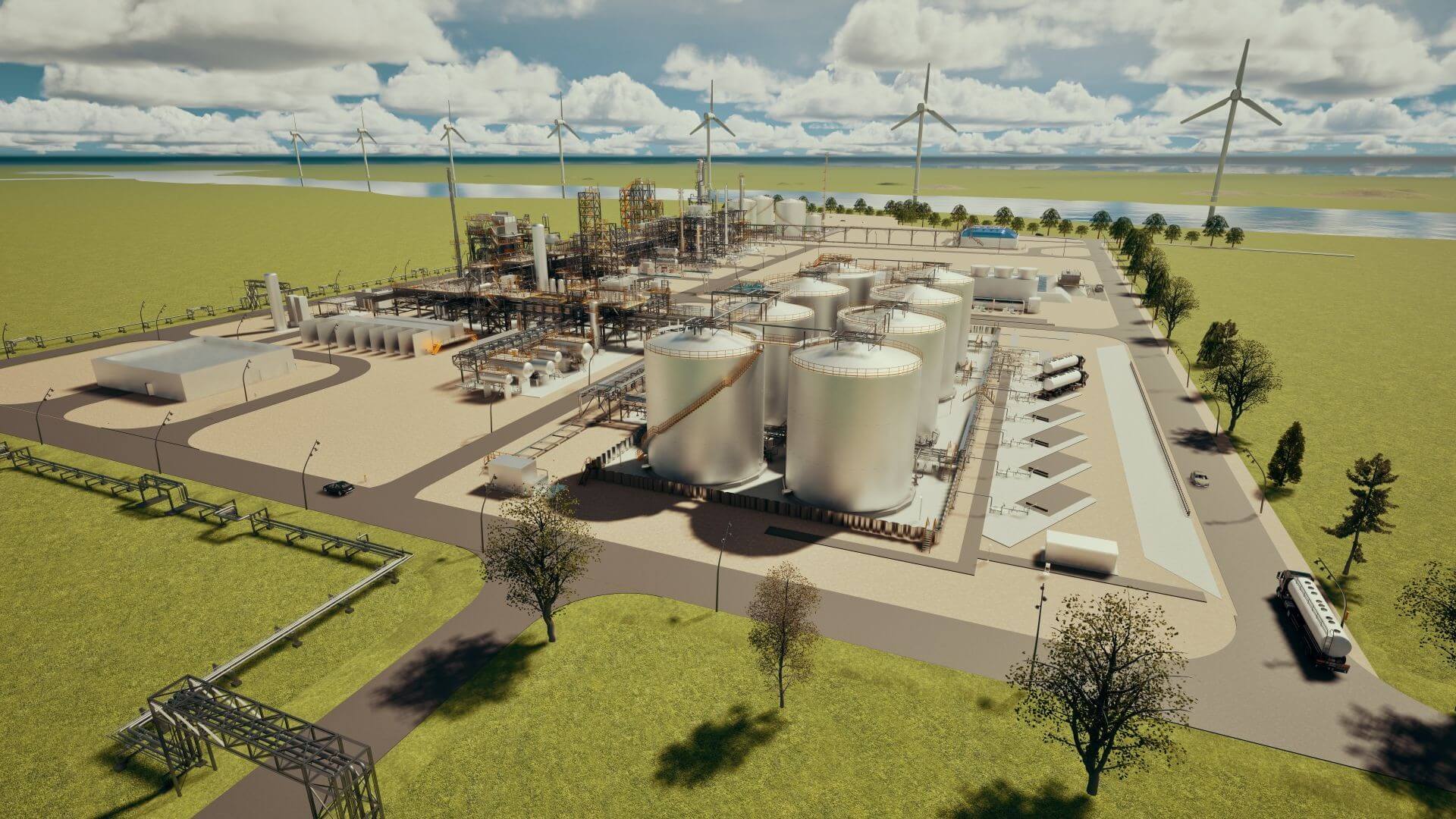 Computer rendering of SAF production facility