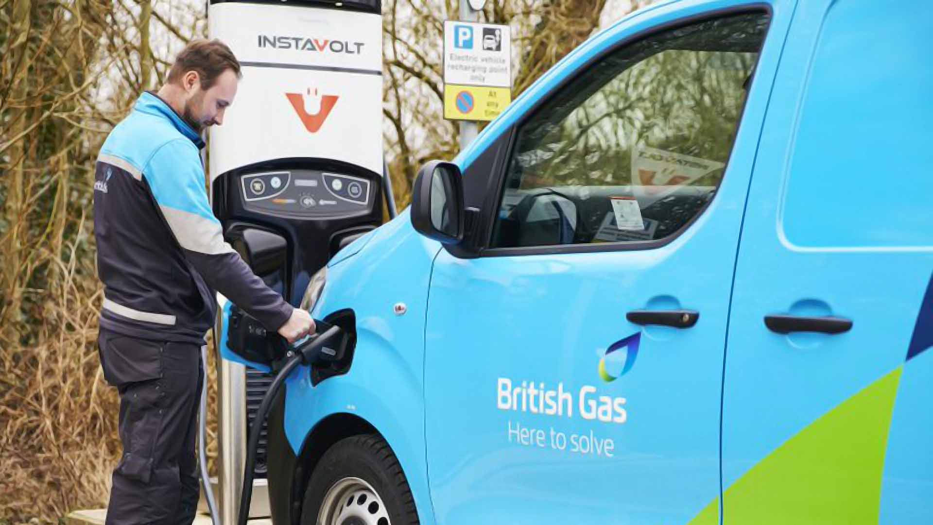 electric vehicle fleet van being charged up