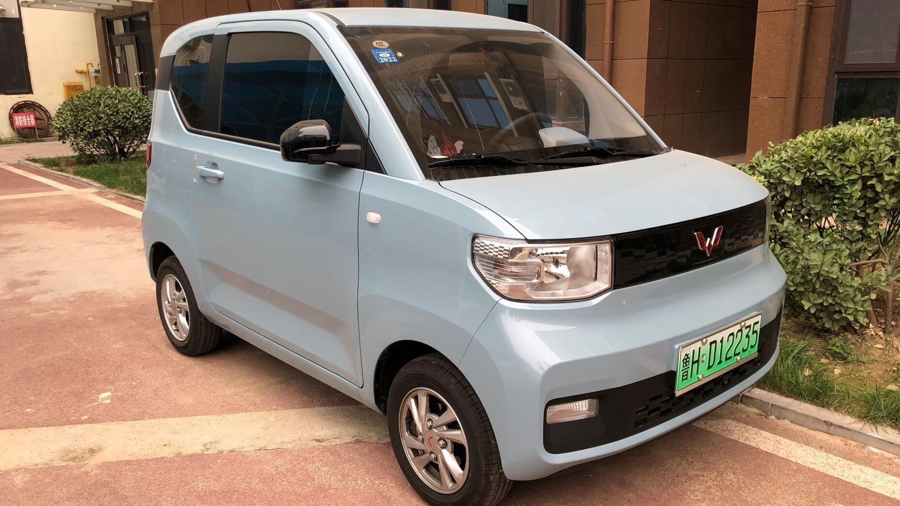 Parked Wuling Hongguang mini electric car