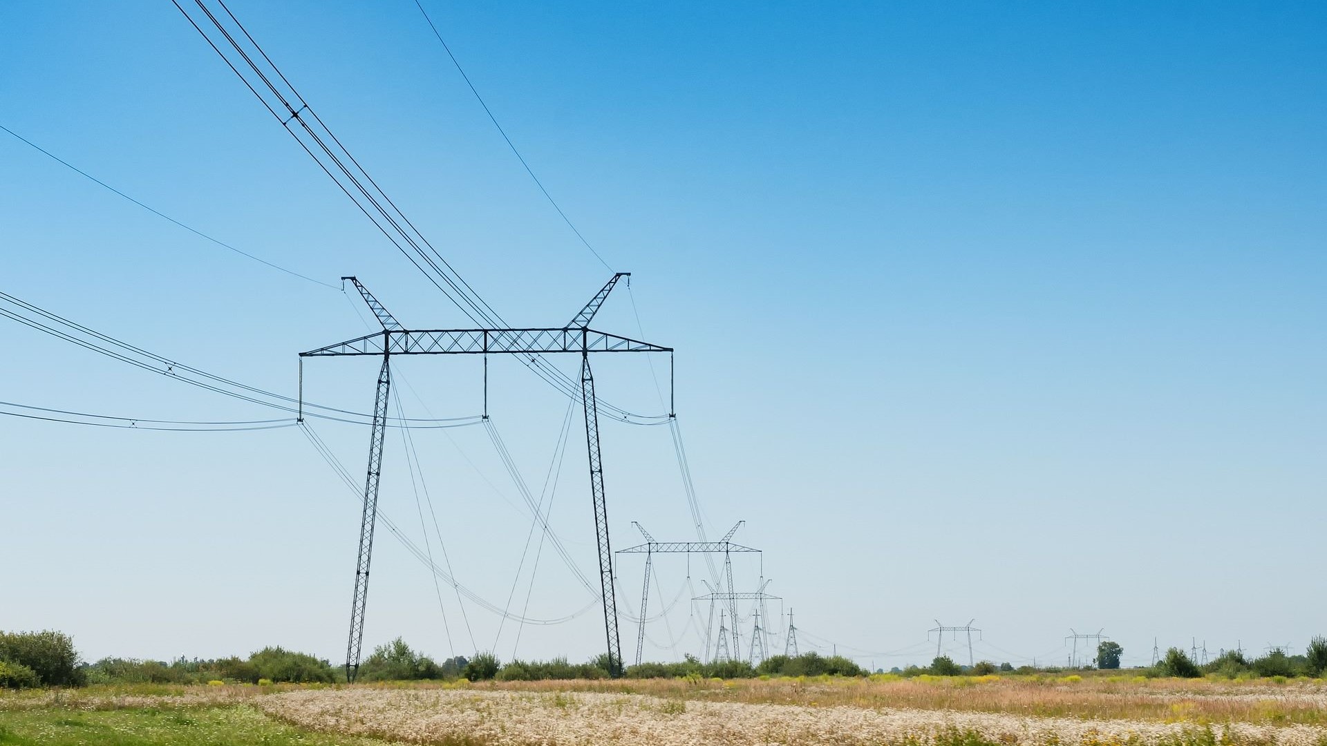 Ukraine power lines leading into distance