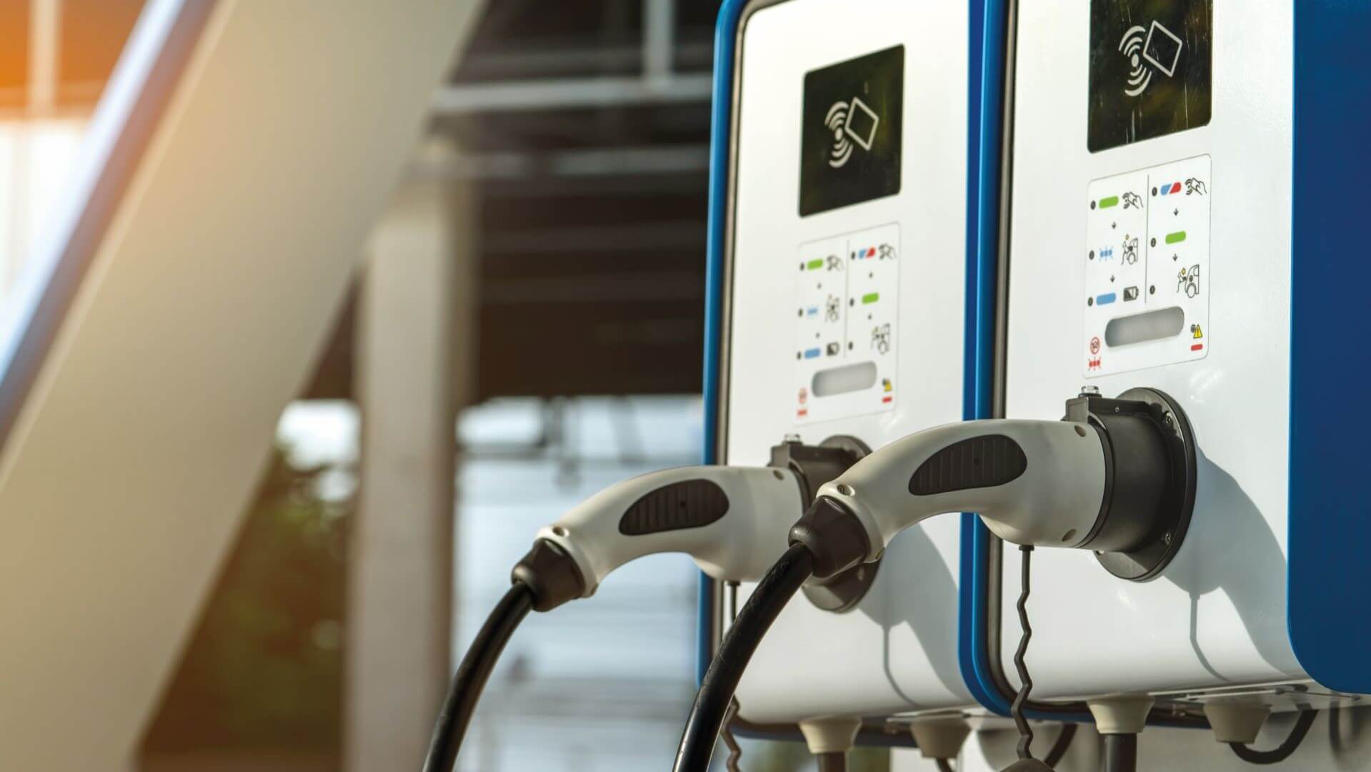 Close up of two EV charging units