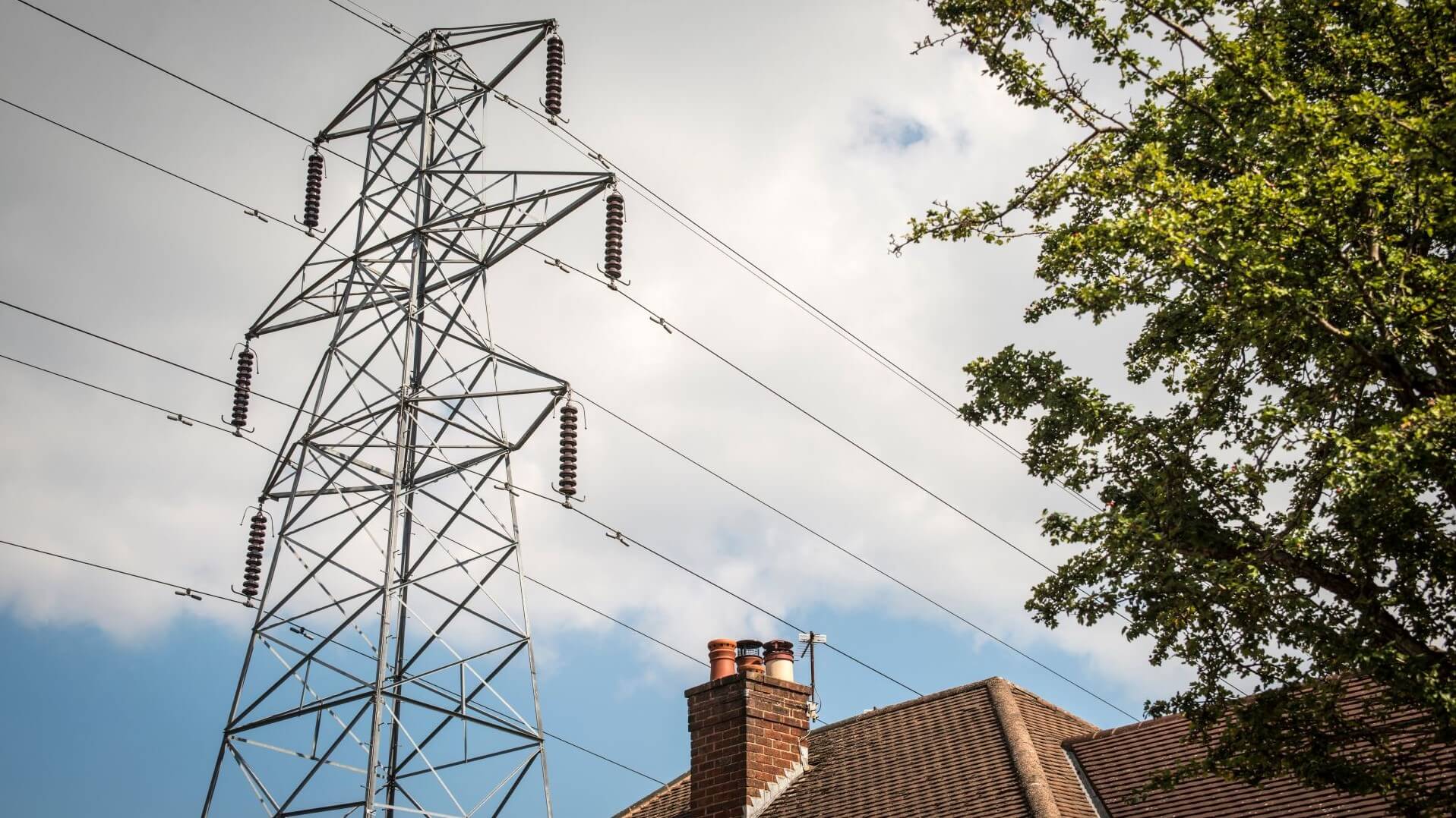 Pylon over a residential area in UK