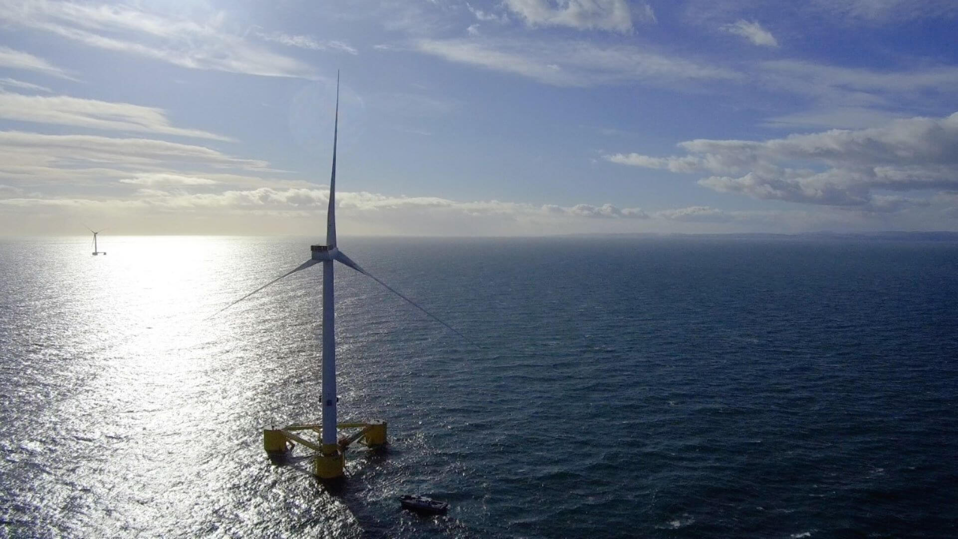 Floating offshore wind turbines on calm sea