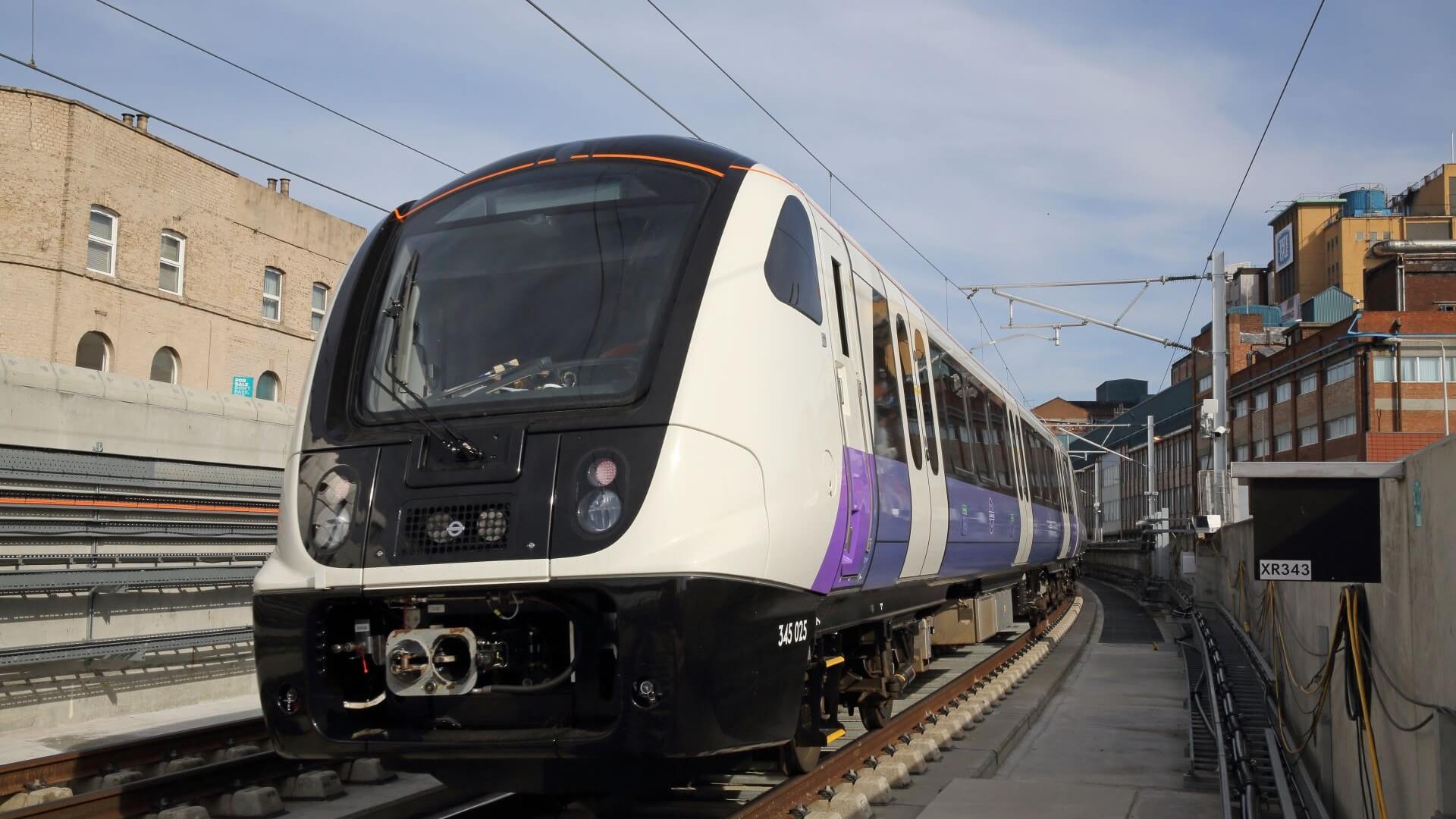 Close up of front carriage of Crossrail train