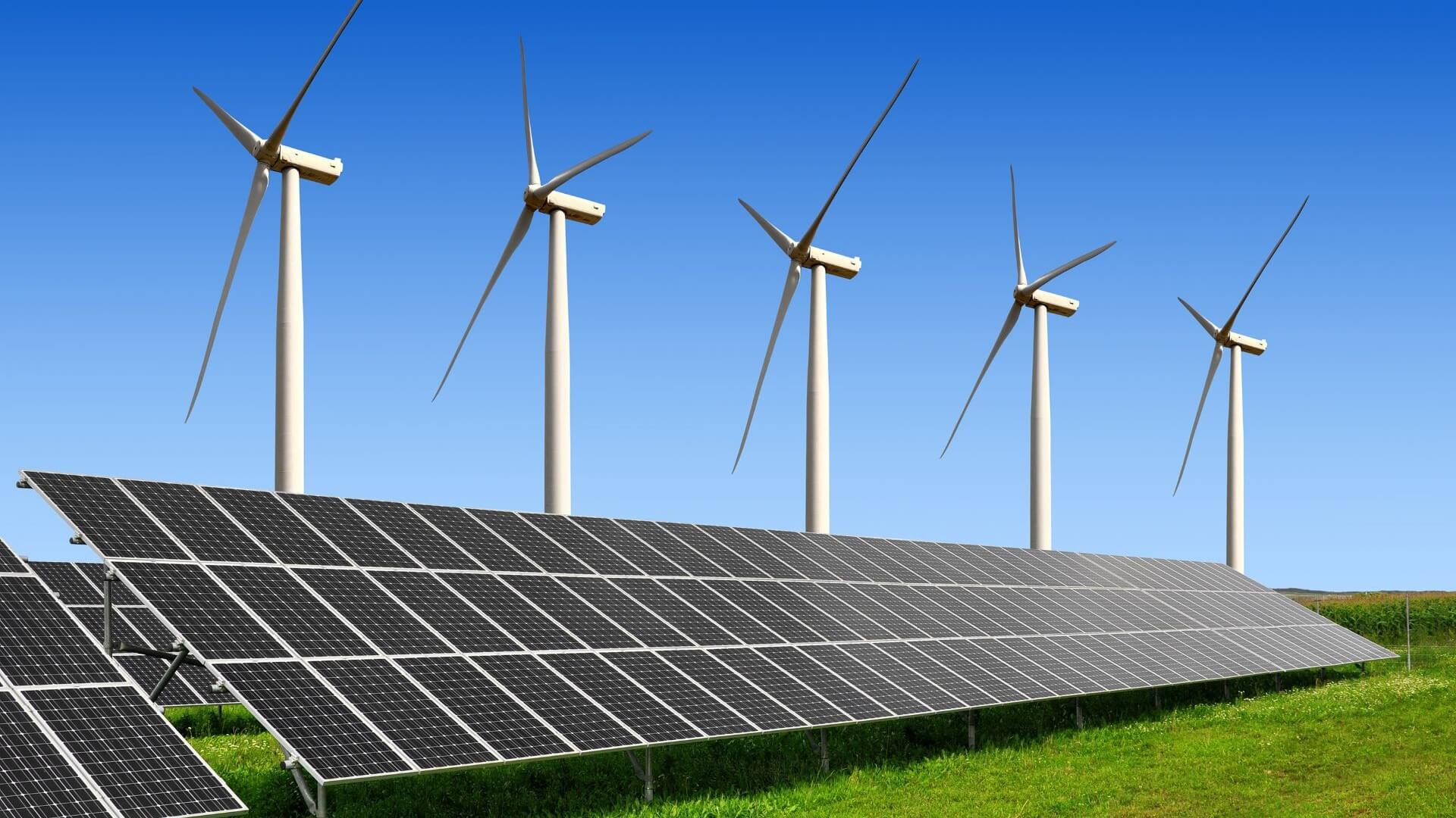 Wind turbines and solar panels