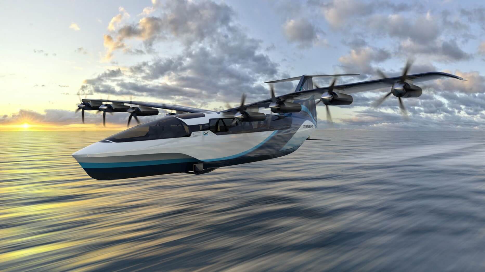 Illustration of seaglider flying over the water