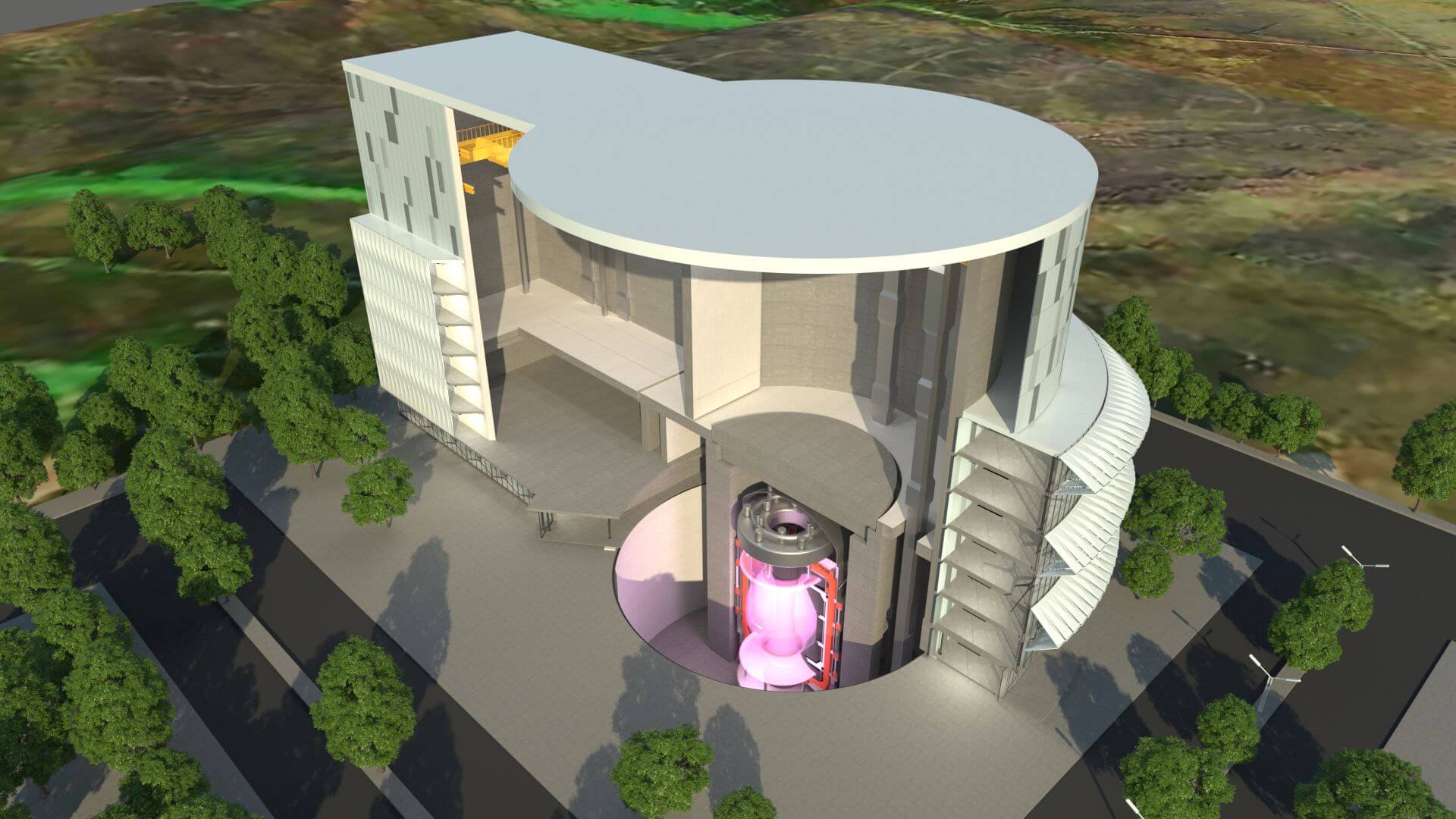 Artist's impressio, with cutaway, of STEP (the Spherical Tokamak for Energy Production) – the UK’s first prototype fusion energy plant