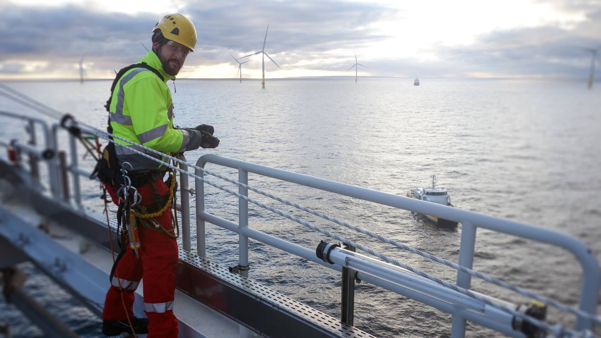 Offshore engineer on vessel near wind farm