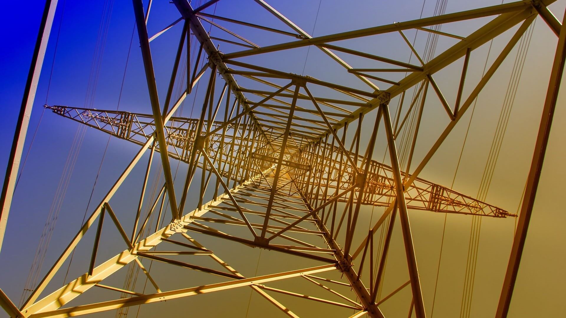 Electricity pylon looking up from below