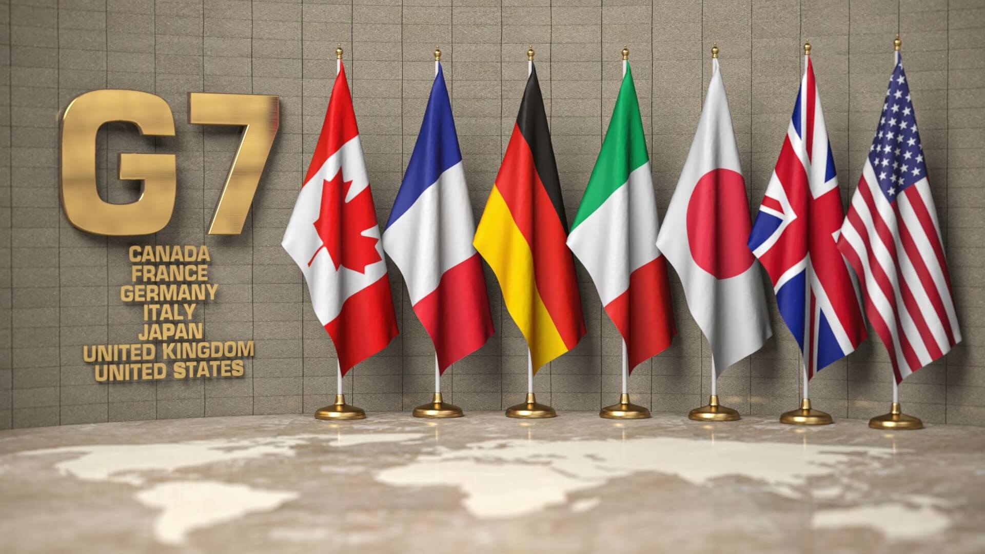 G7 national flags in a line