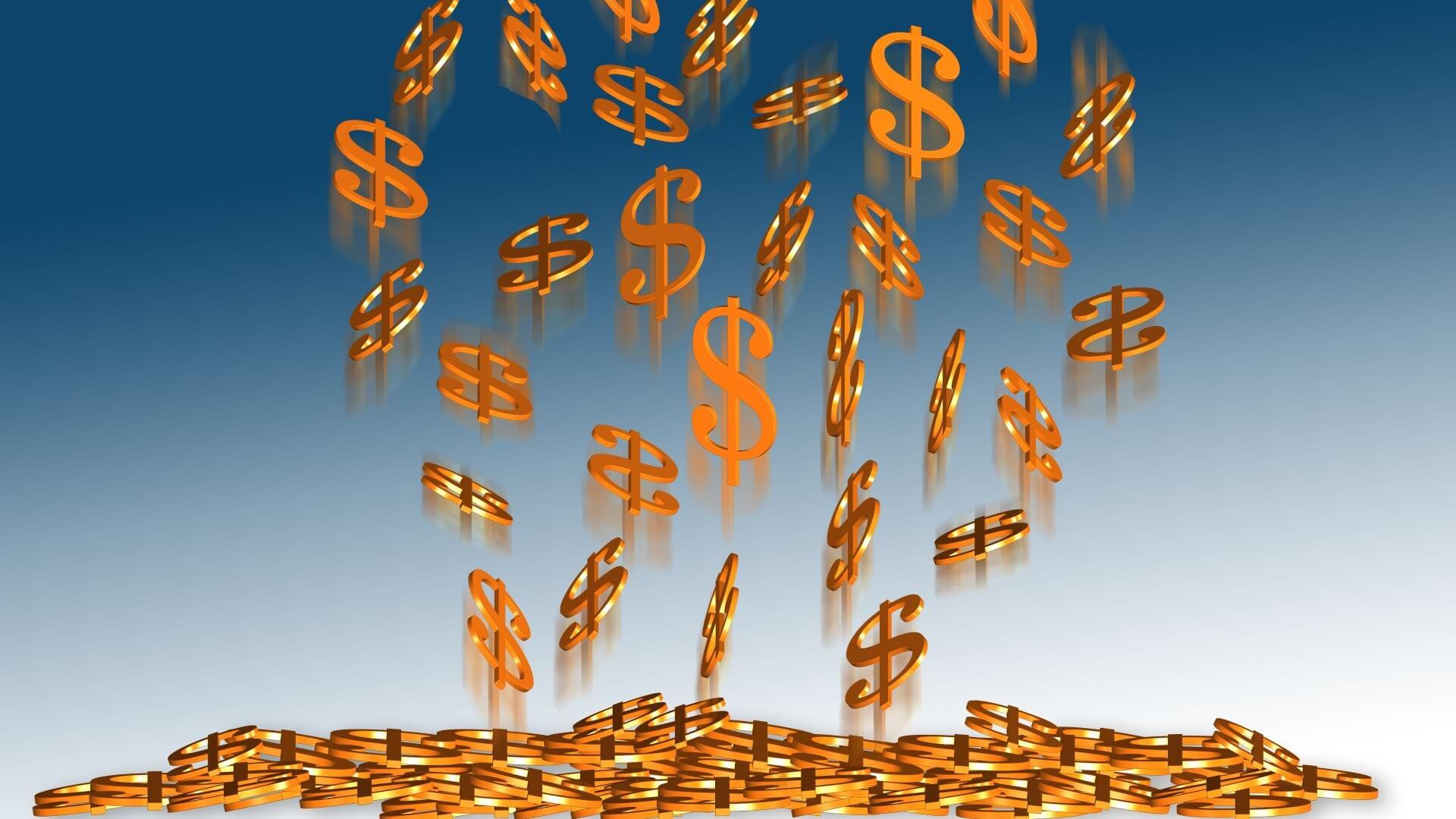 Graphic of dollar signs falling on to pile