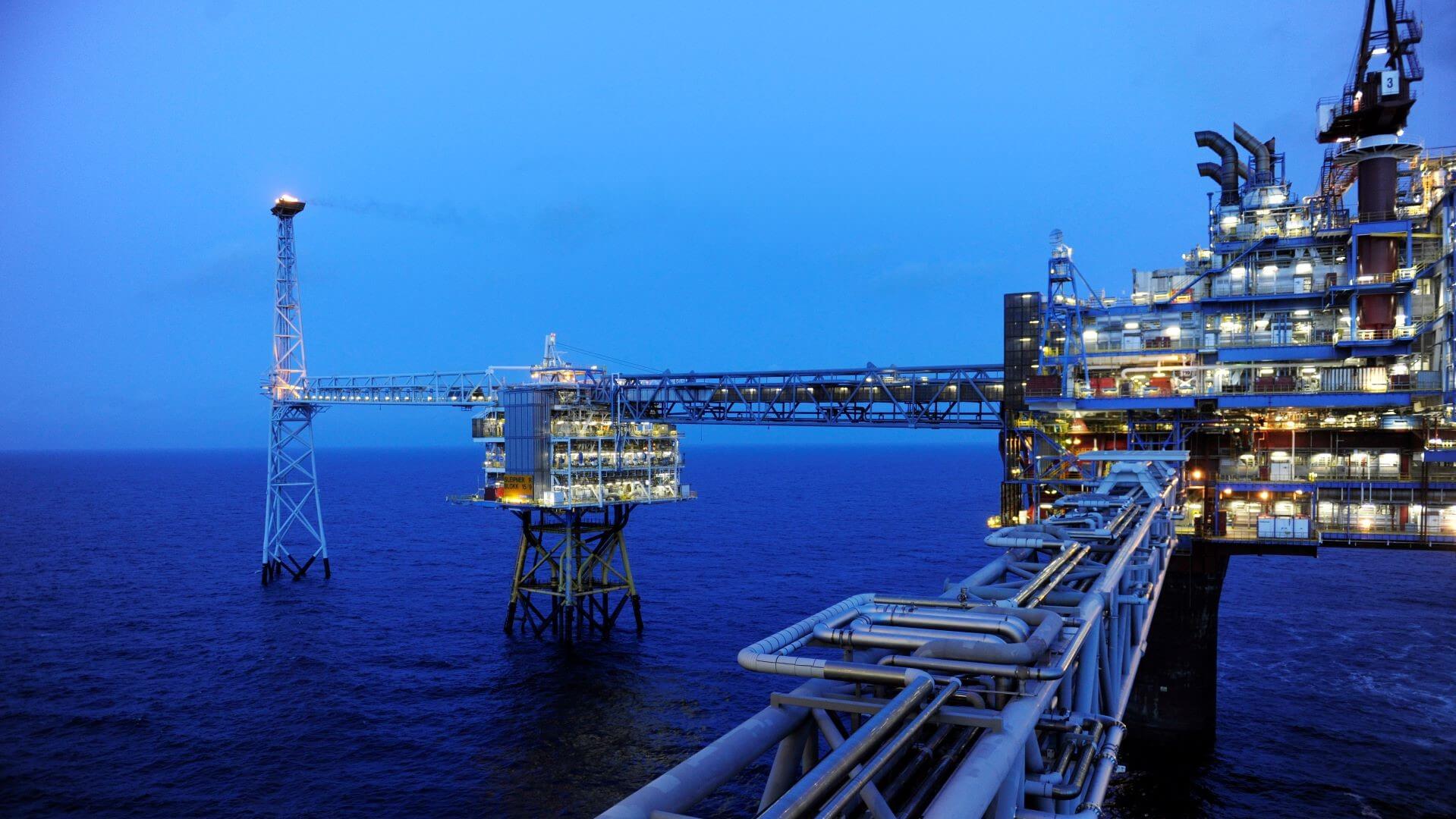 The Sleipner field at dusk, offshore Norway