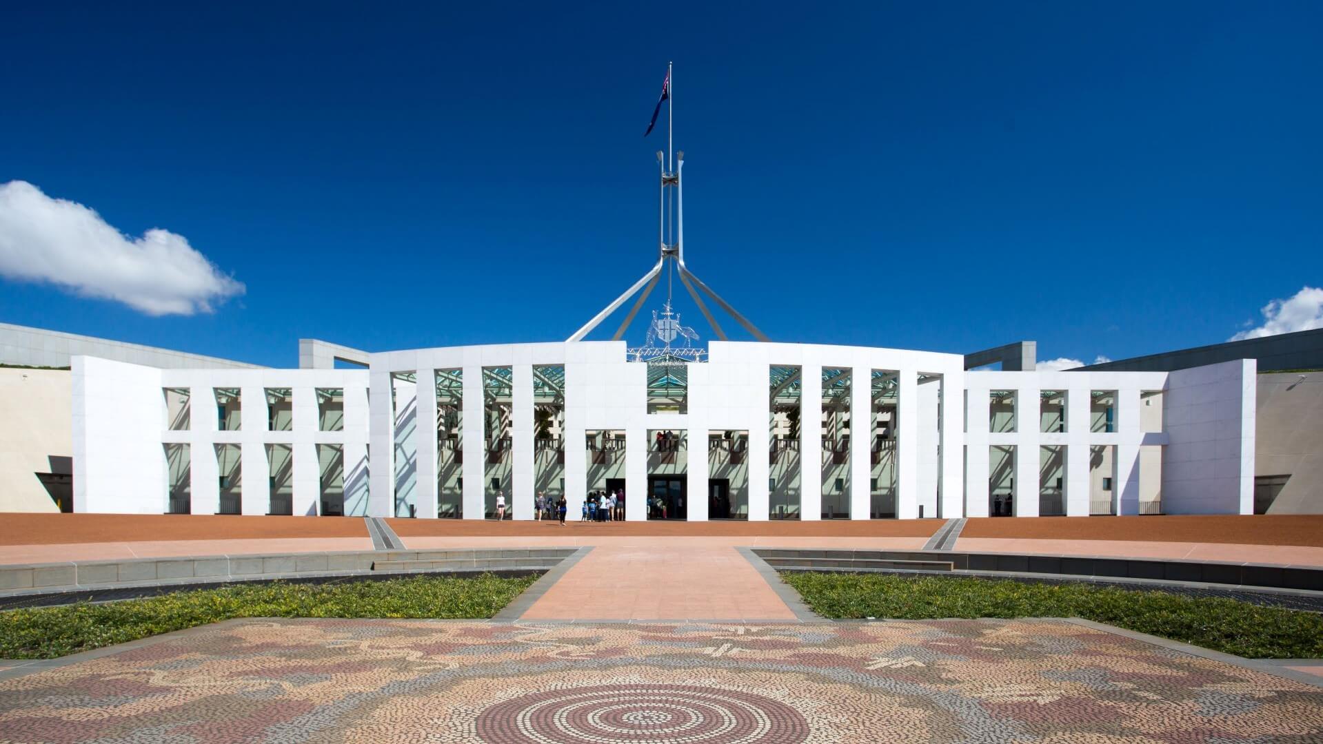 Outside of the Australian Parliament building, Canberra