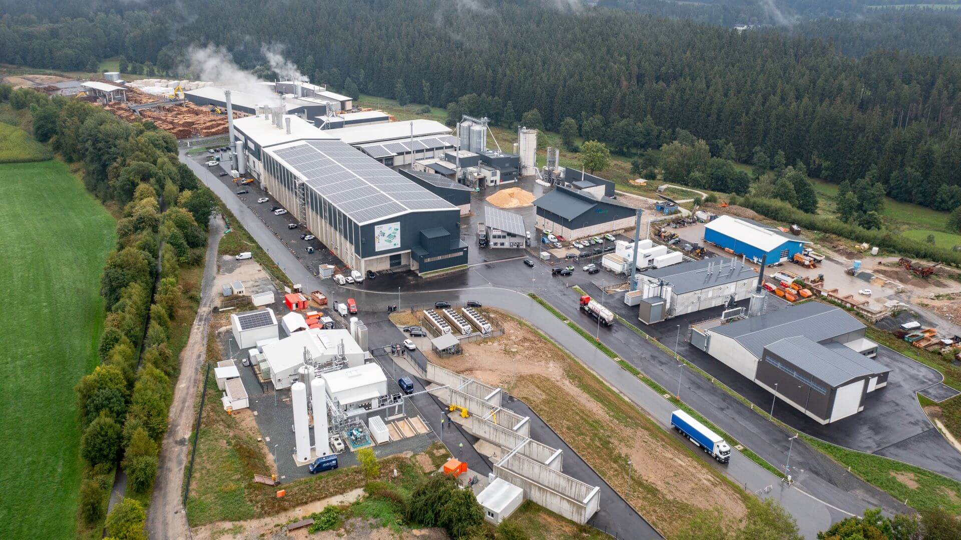 Aerial view of the hydrogen plant in Wunsiedel, Germany