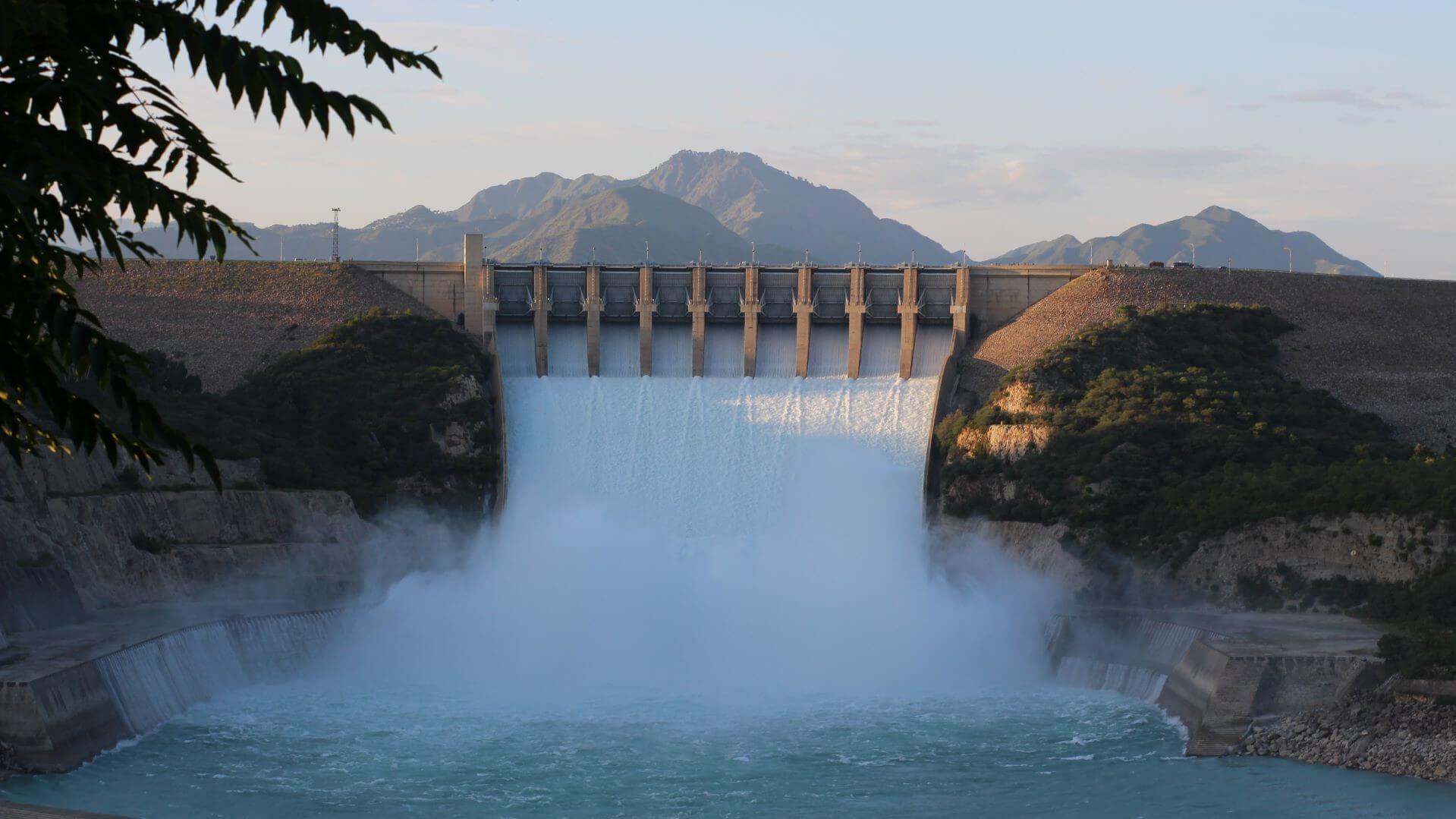 Water flowing at Pakistan's Tarbela Dam