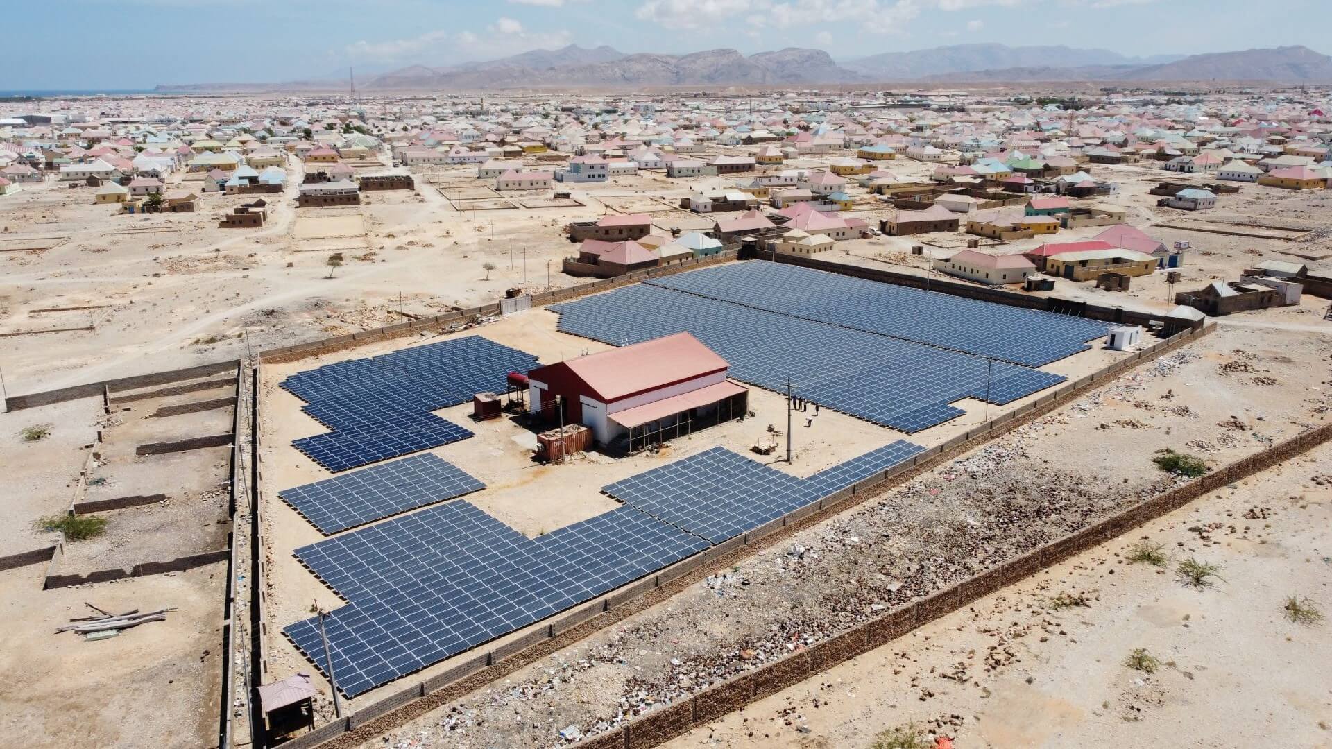 Aerial view of a solar power plant in Somalia