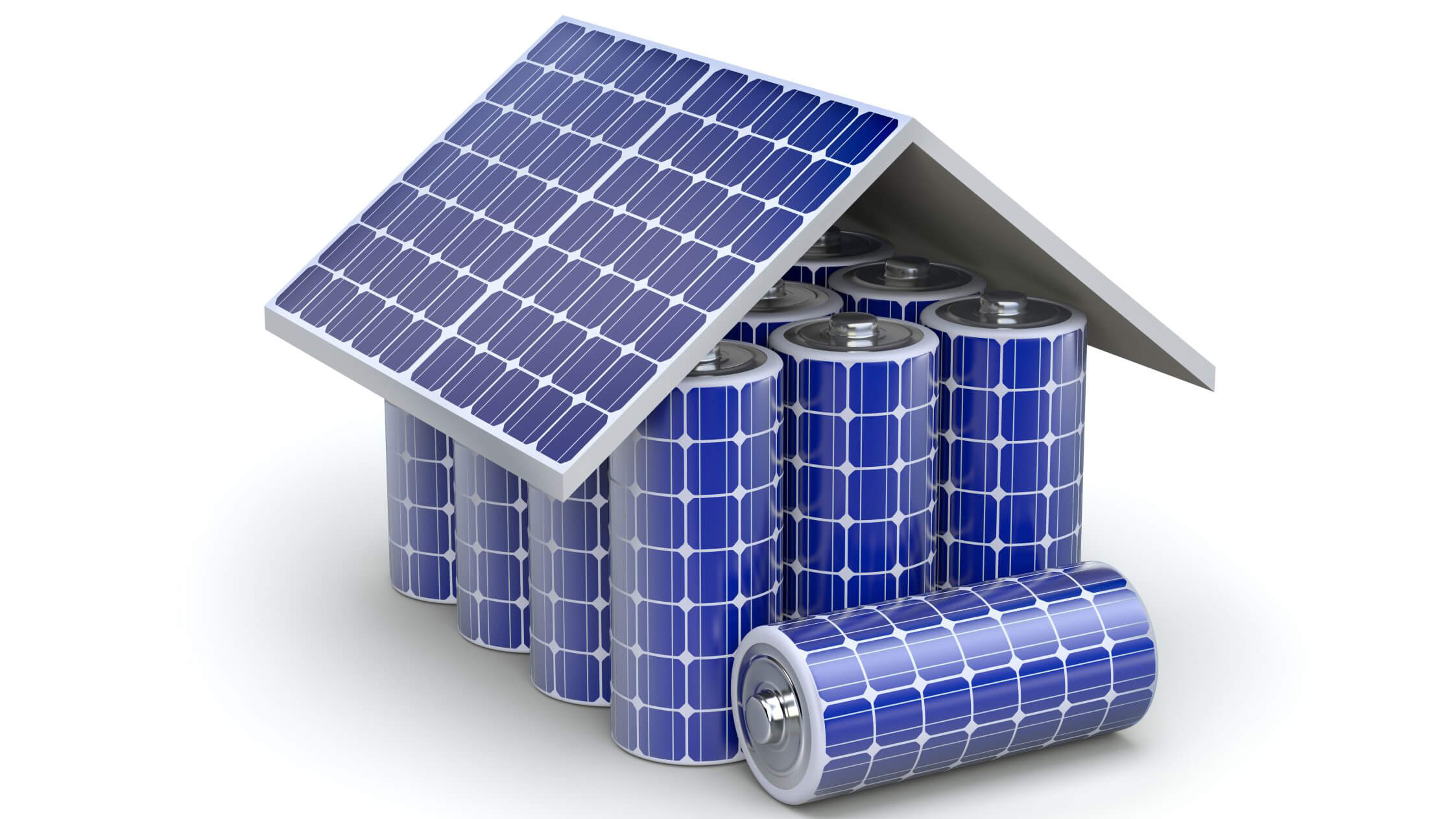 Graphic of house made from solar cells and batteries