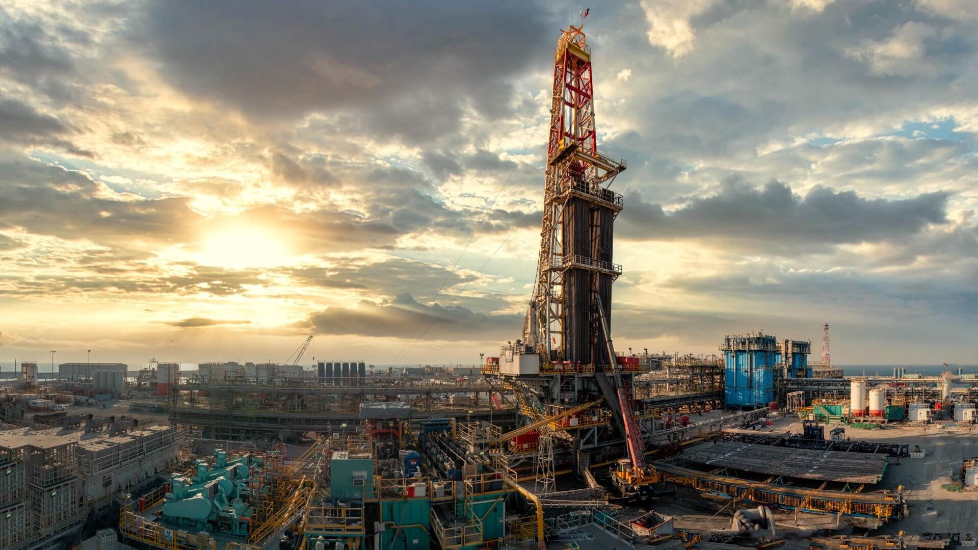 Drilling tower at sunset