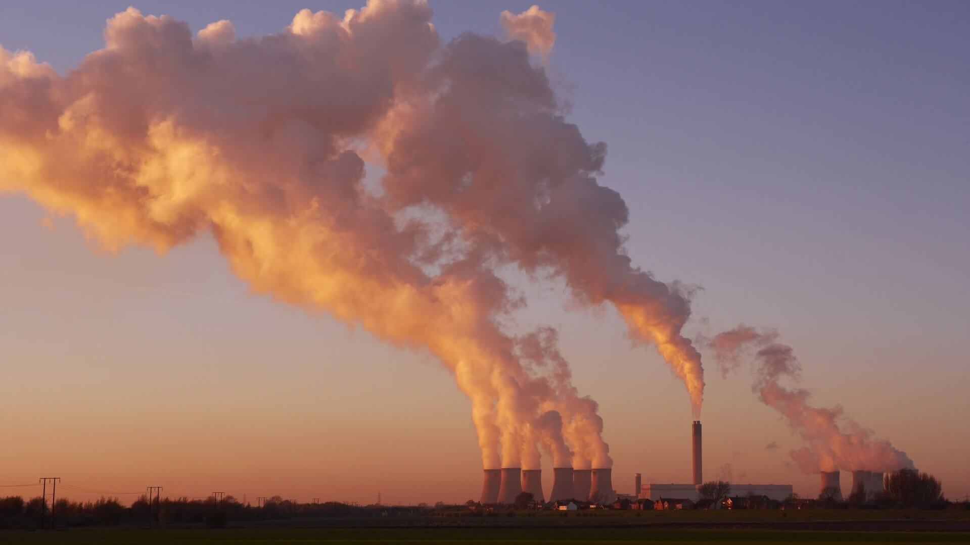 View of chimney emissions at a power plant