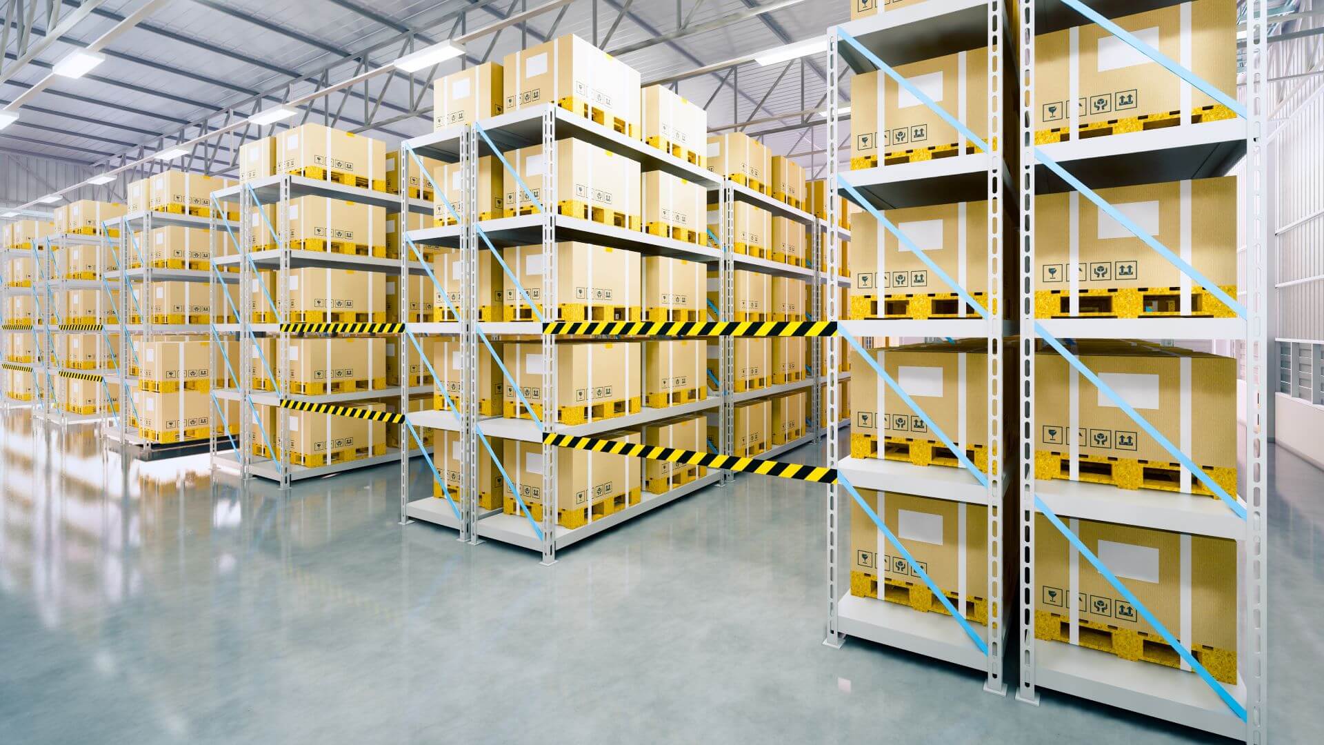 Stacks of boxes inside a warehouse 
