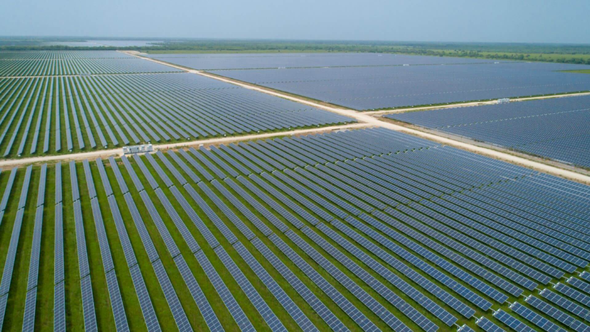 Aerial view of large solar farm