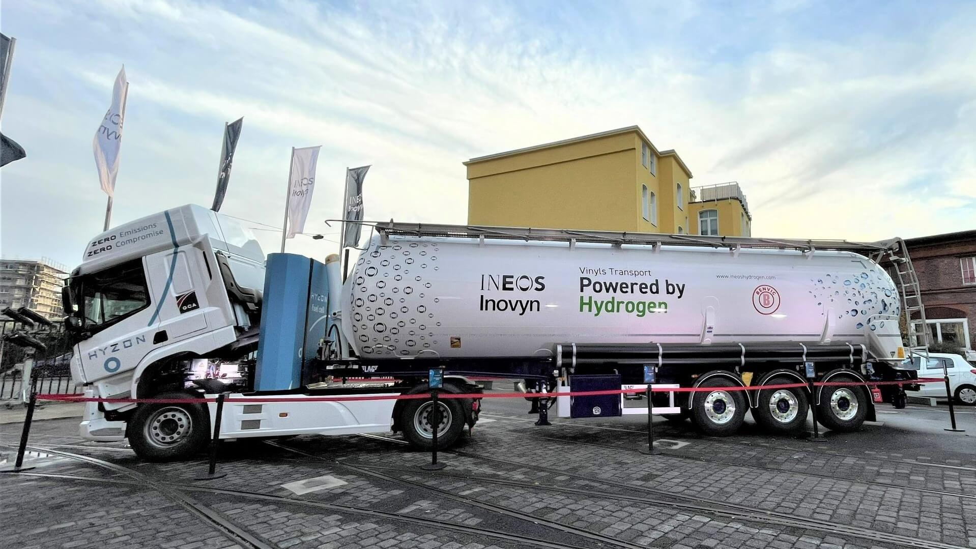 Side view of hydrogen-powered truck