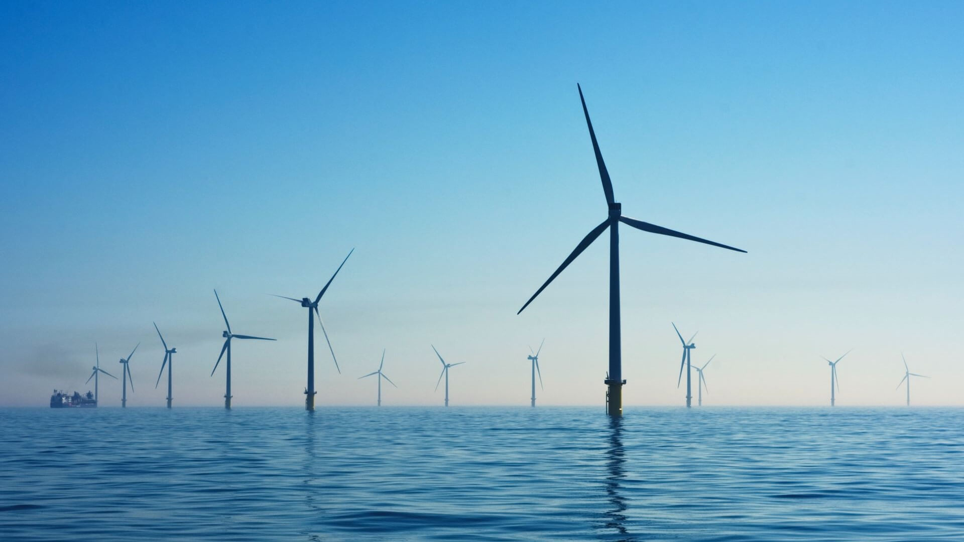 Offshore wind turbines on calm sea