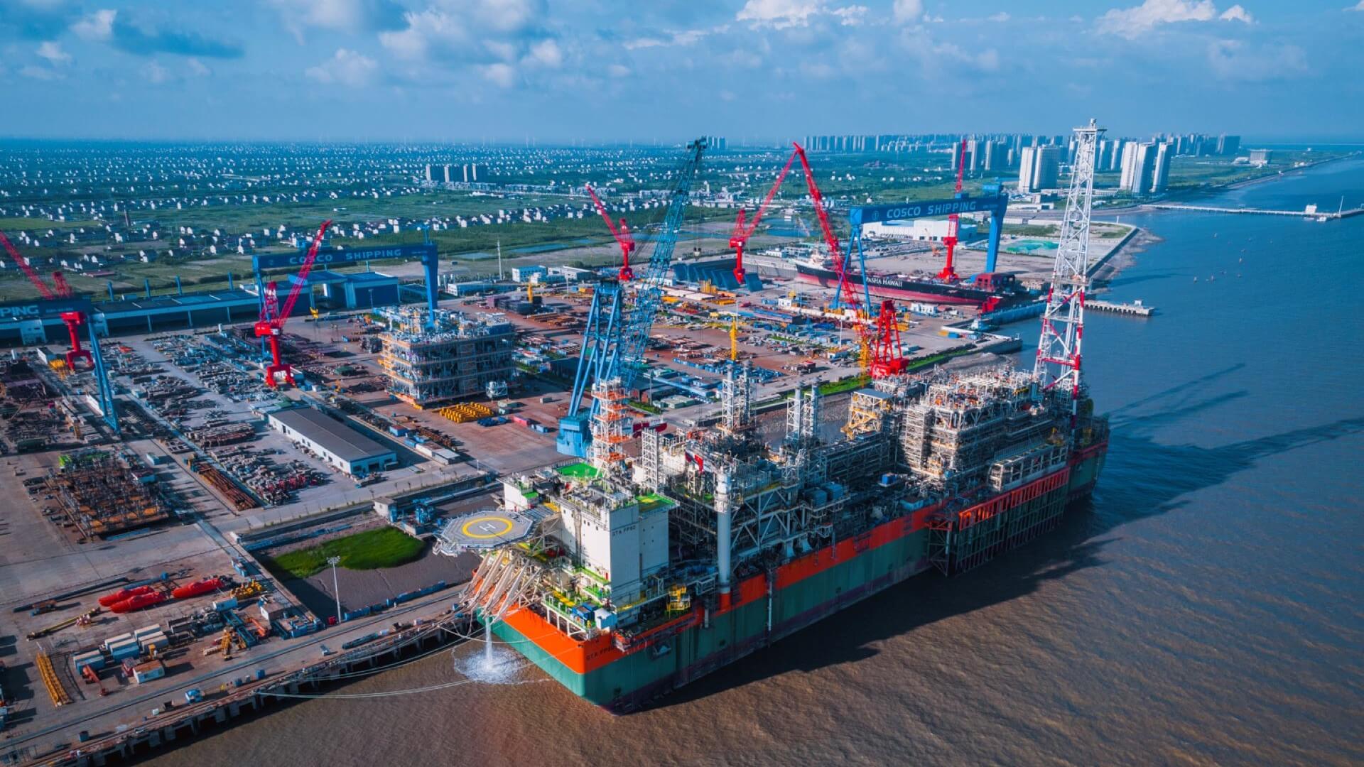 Aerial view of the FPSO in dock