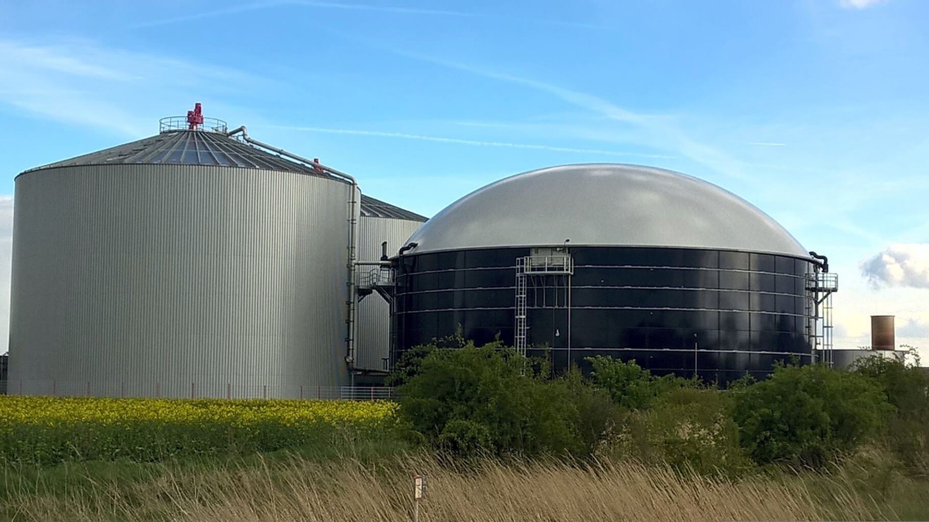 Close up of three biogas tanks