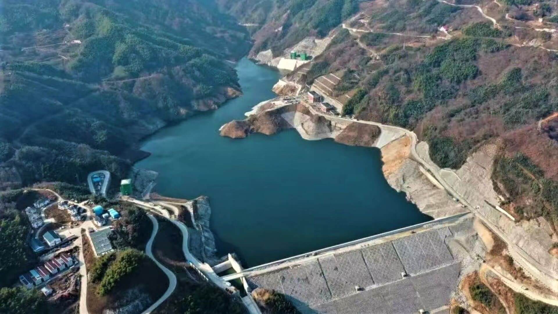 Aerial view of Jinzhai pumped storage hydro power plant
