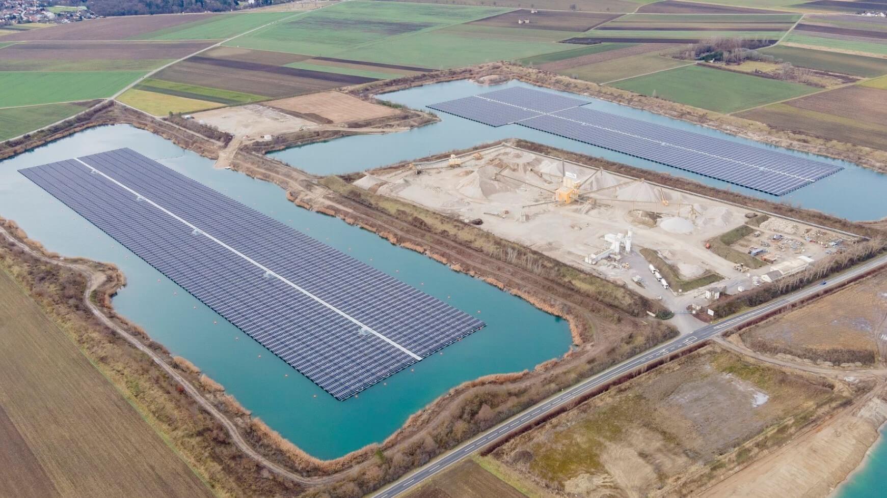 Aerial view of floating solar farm
