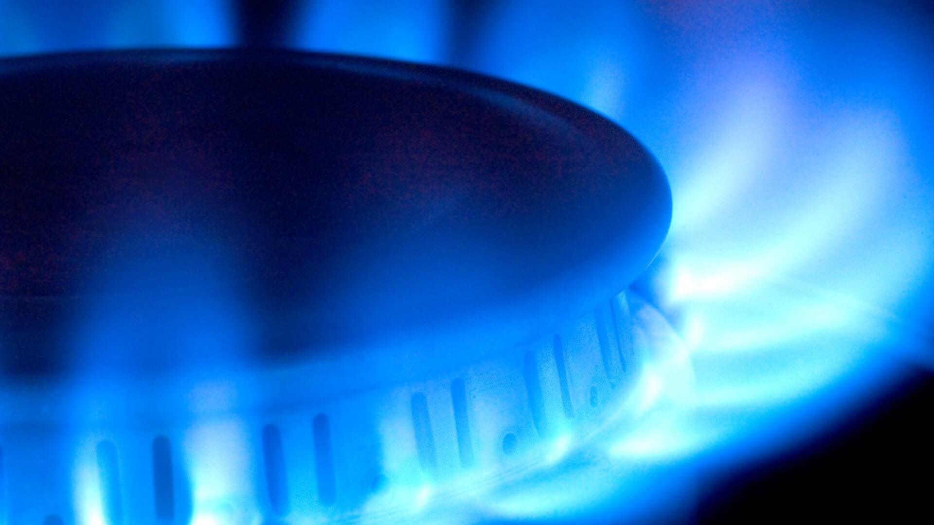 Close up of gas burner with blue flames 