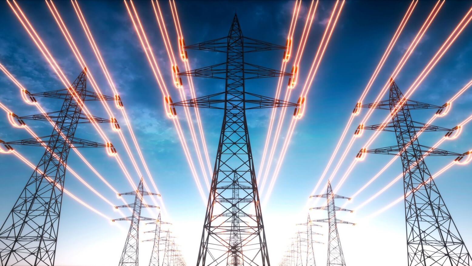 Graphic of a group of pylons with glowing cables connecting them