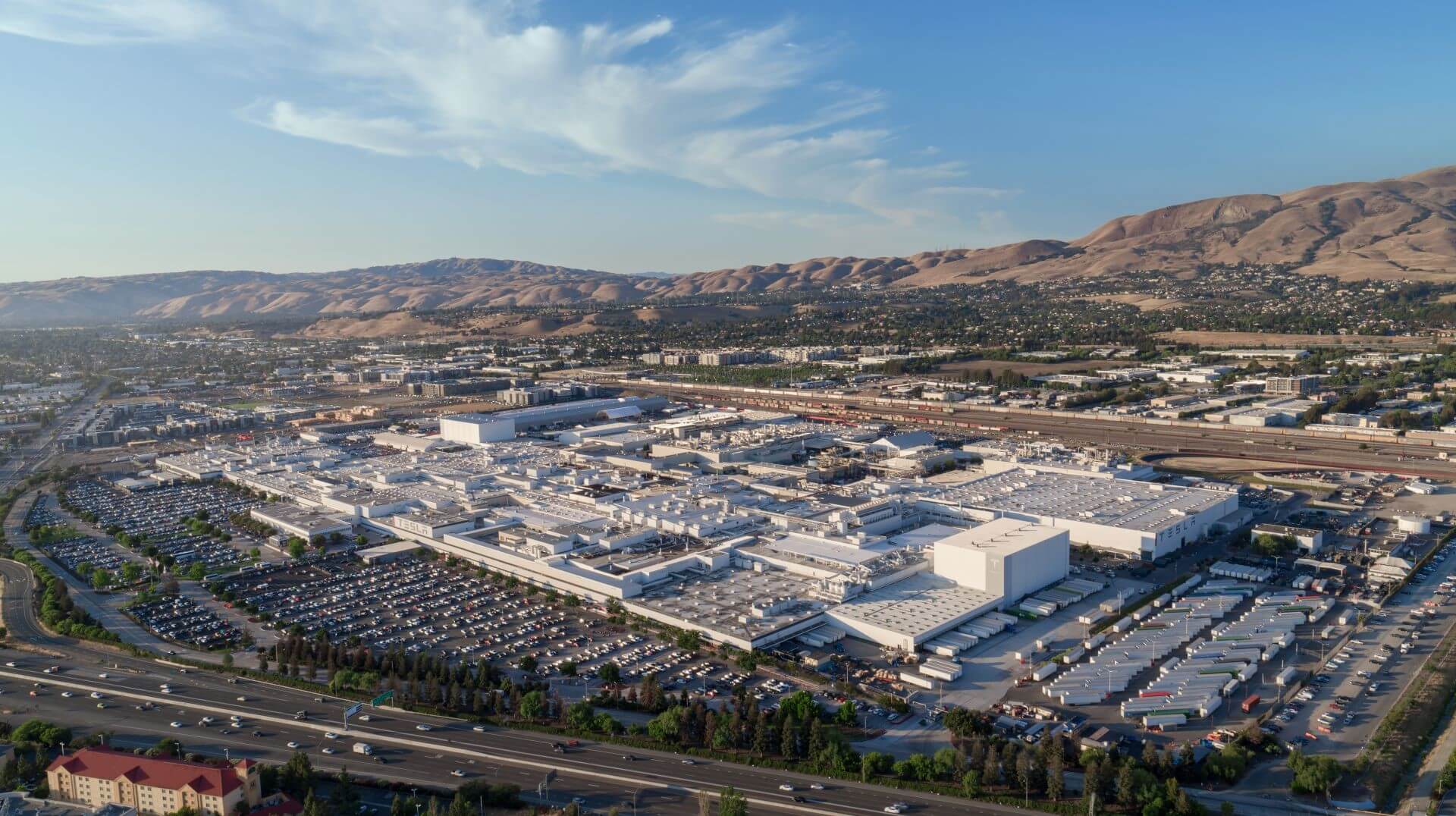 Aerial view of Tesla’s Fremont factory, California