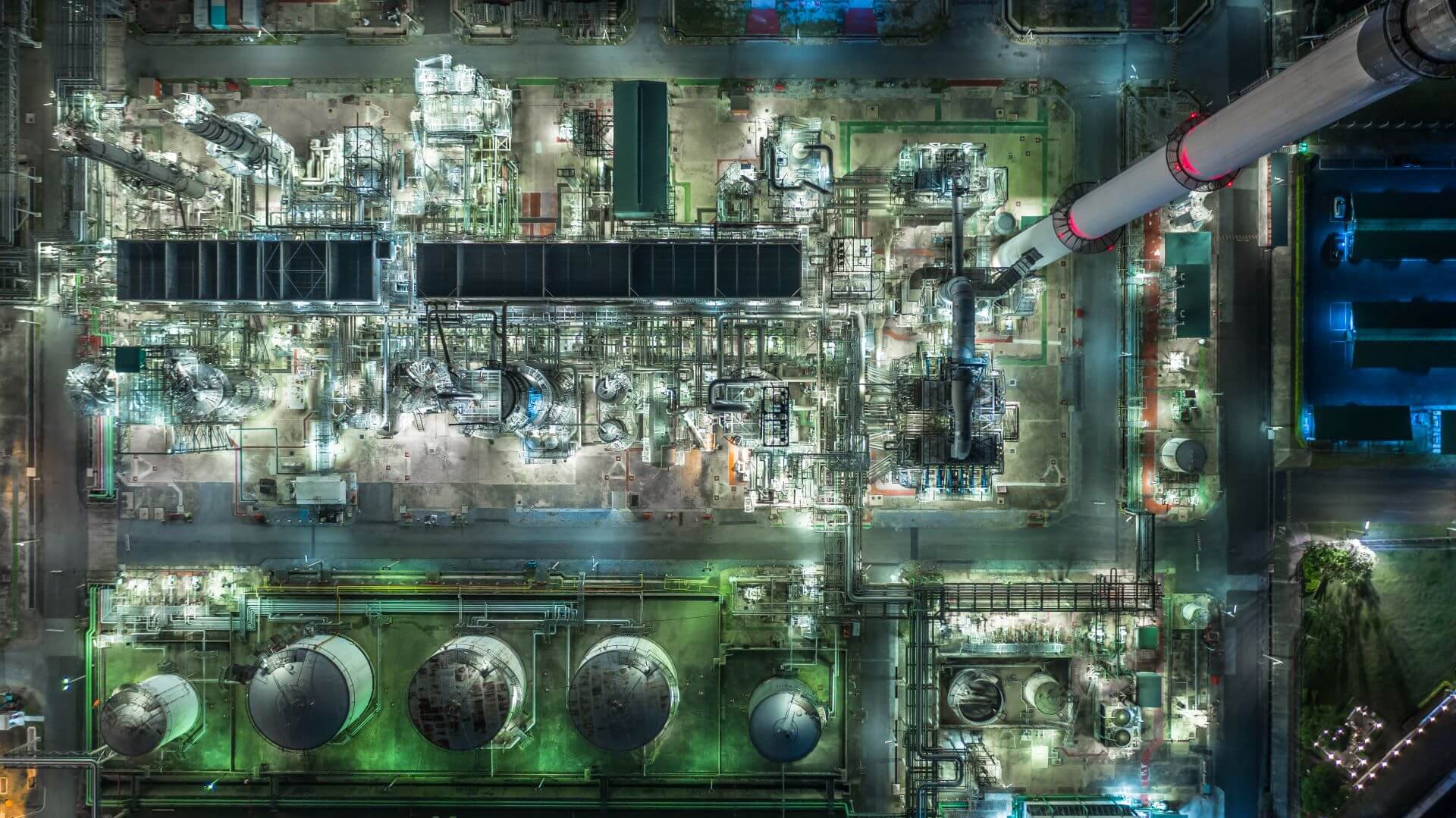 Aerial view of an oil and gas industrial refinery