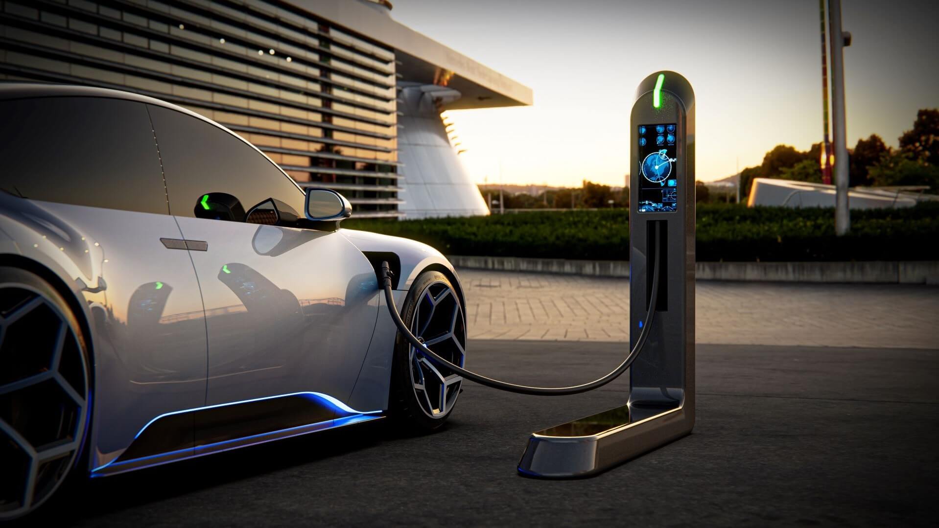 Electric vehicle being charged