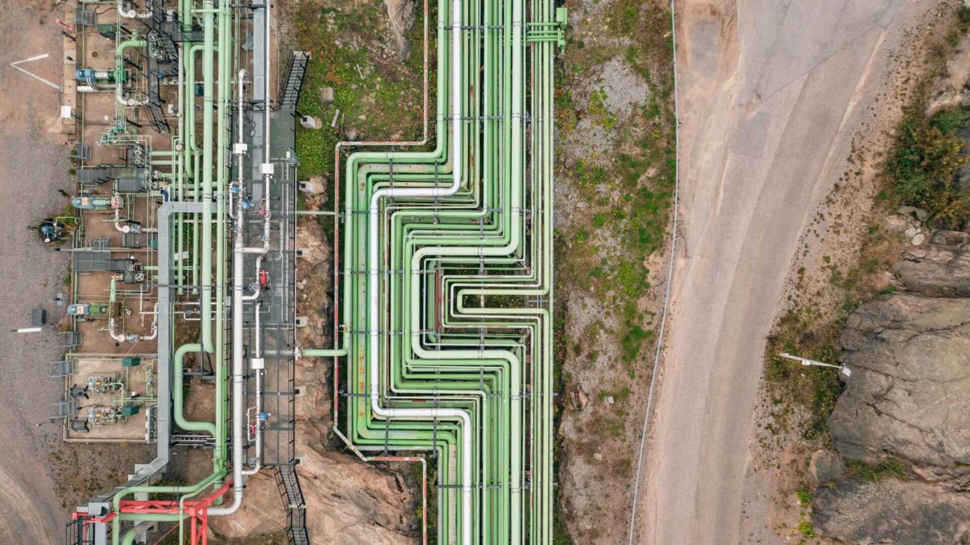 Aerial view of pipelines at Porvoo refinery