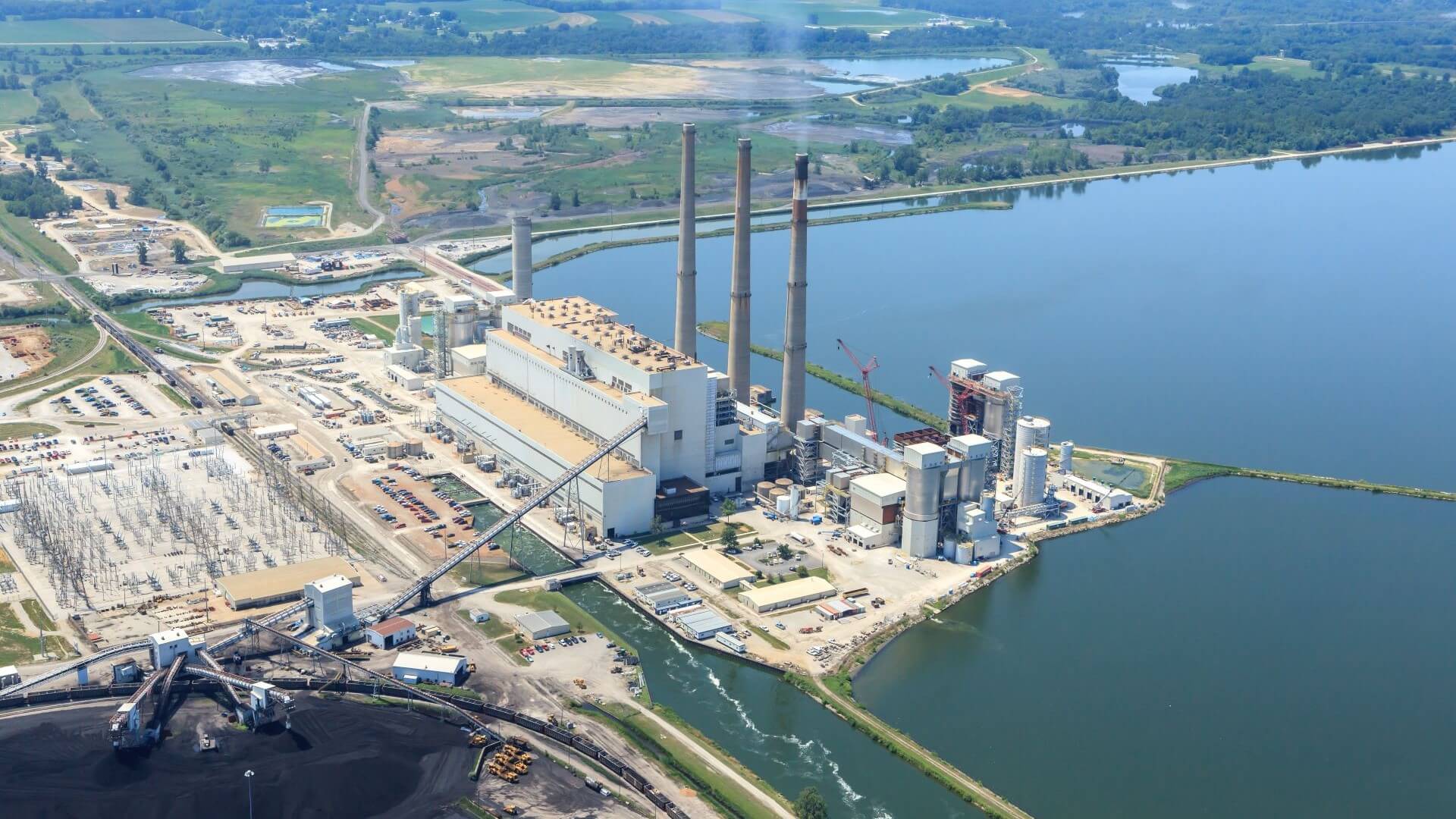 Aerial view over coal fired power station