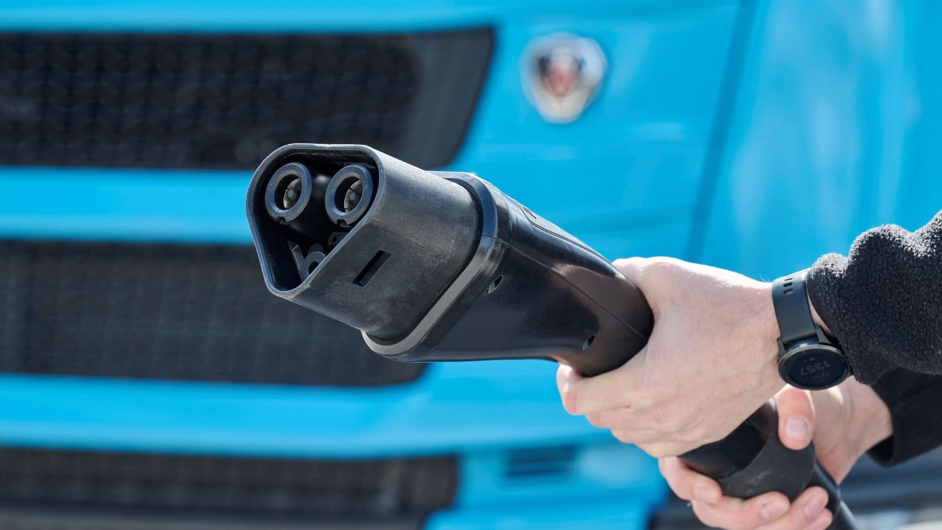Close up of electric truck charger
