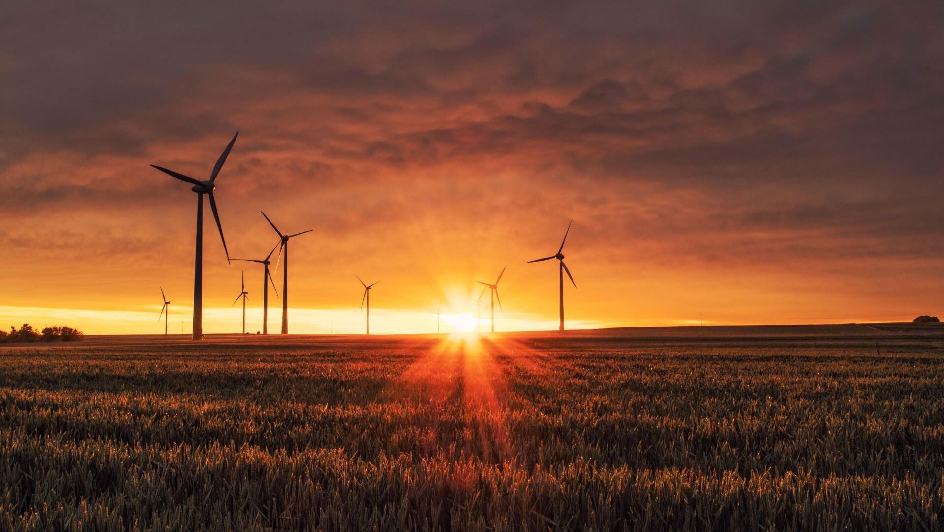 Onshore wind farm in Germany at sunset