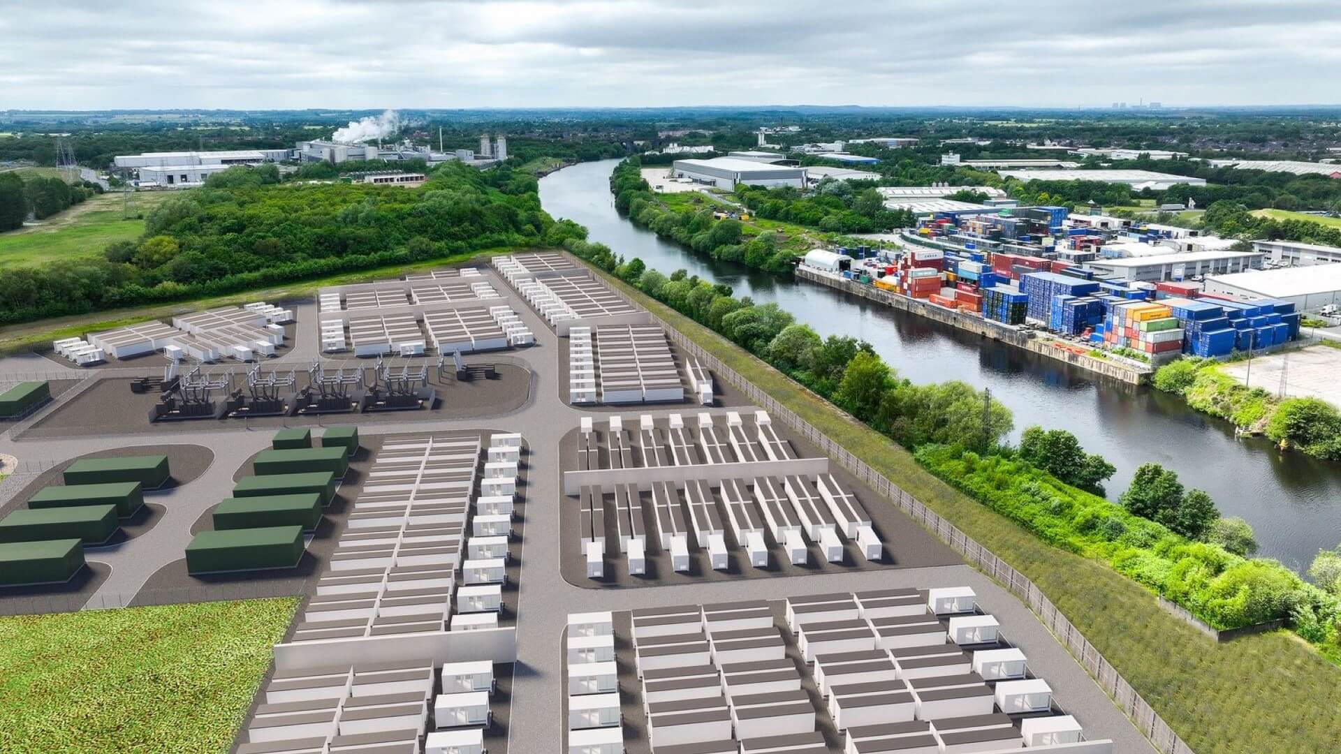 Artist's impression of the proposed 1 GW Trafford battery energy storage system