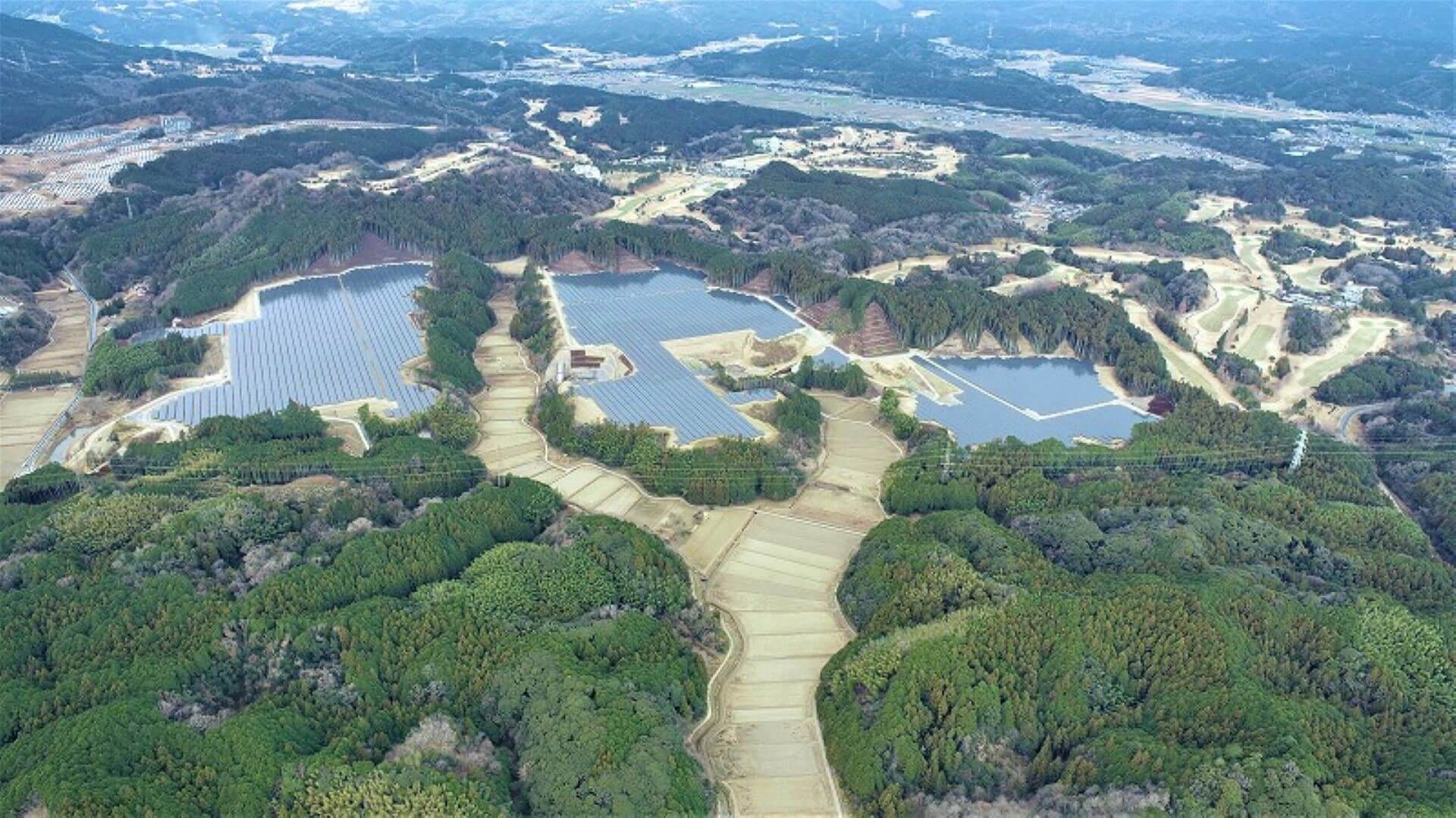 Aerial view of Haze solar farm, Japan