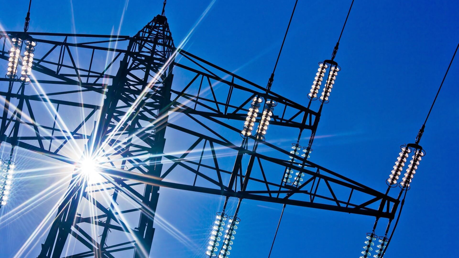View looking up at pylon in bright sunshine