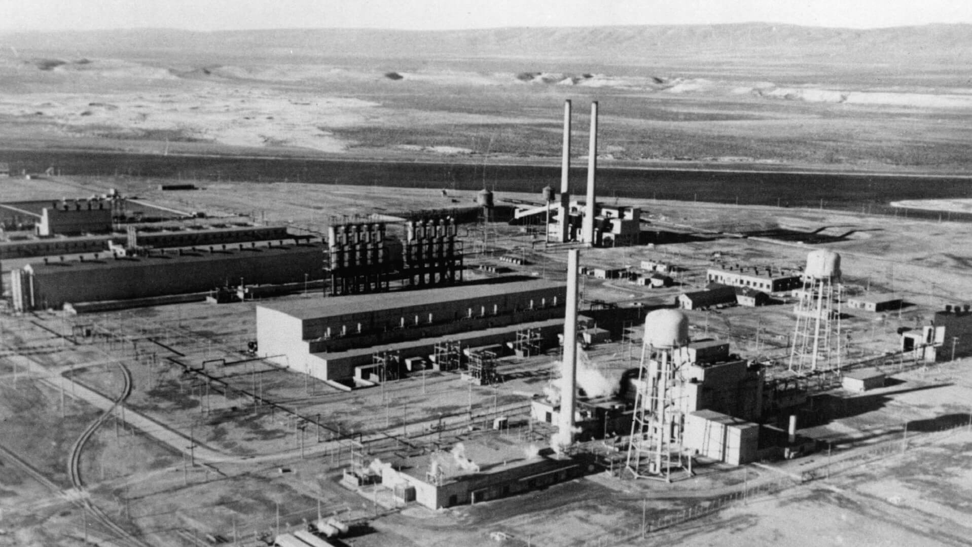 Historic photograph showing aerial view of the Hanford Site, Washington