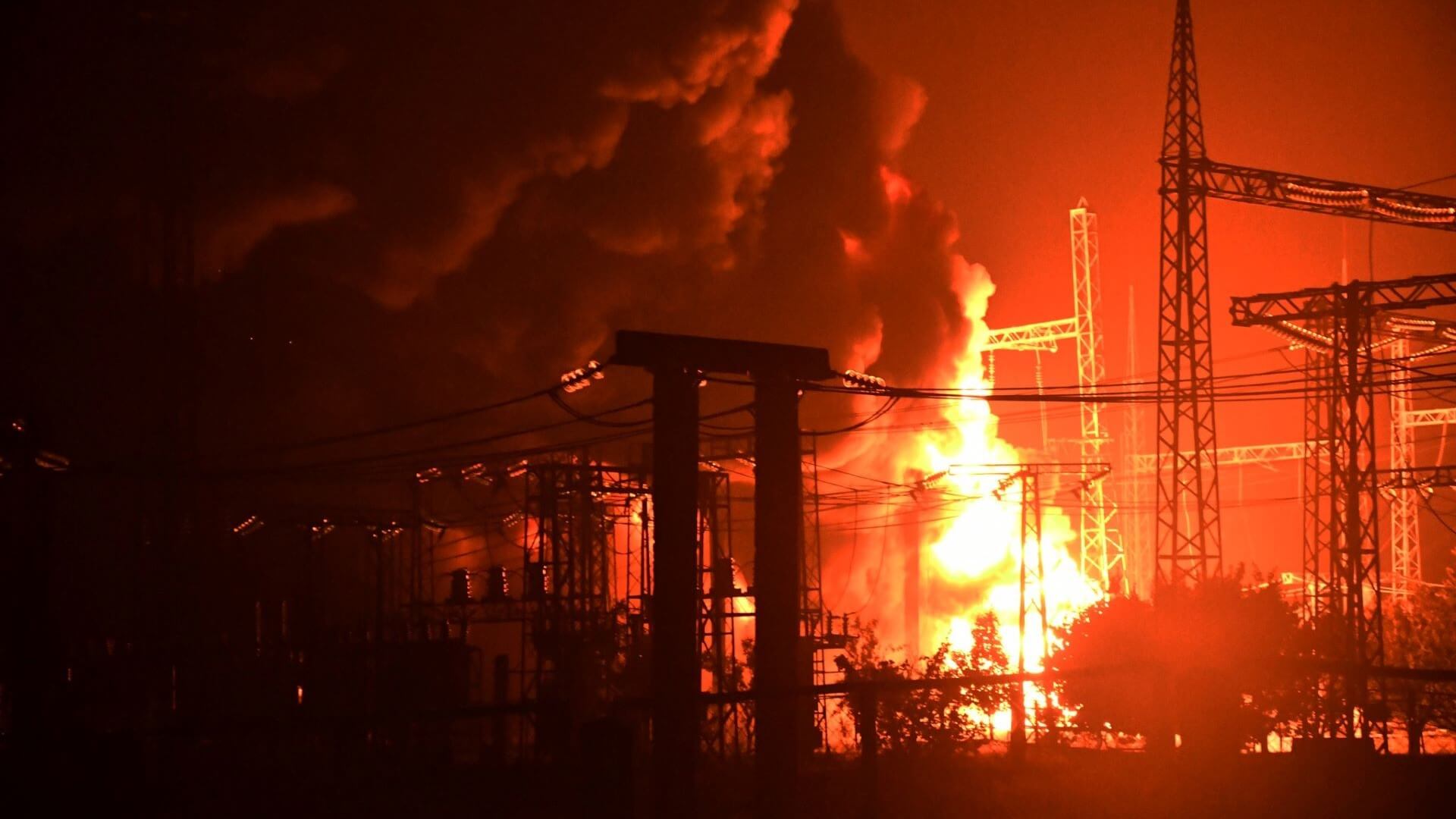 Electricity transformers on fire