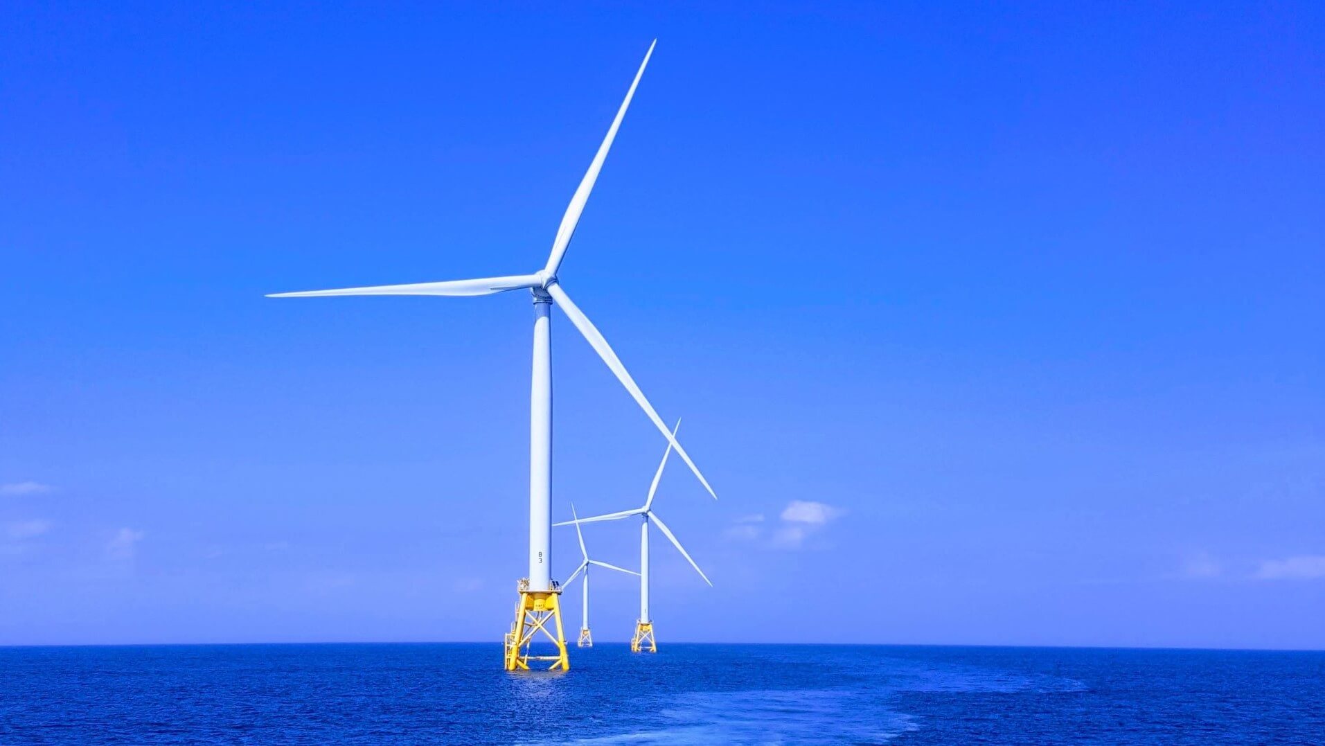 Three wind turbines offshore Rhode Island, US