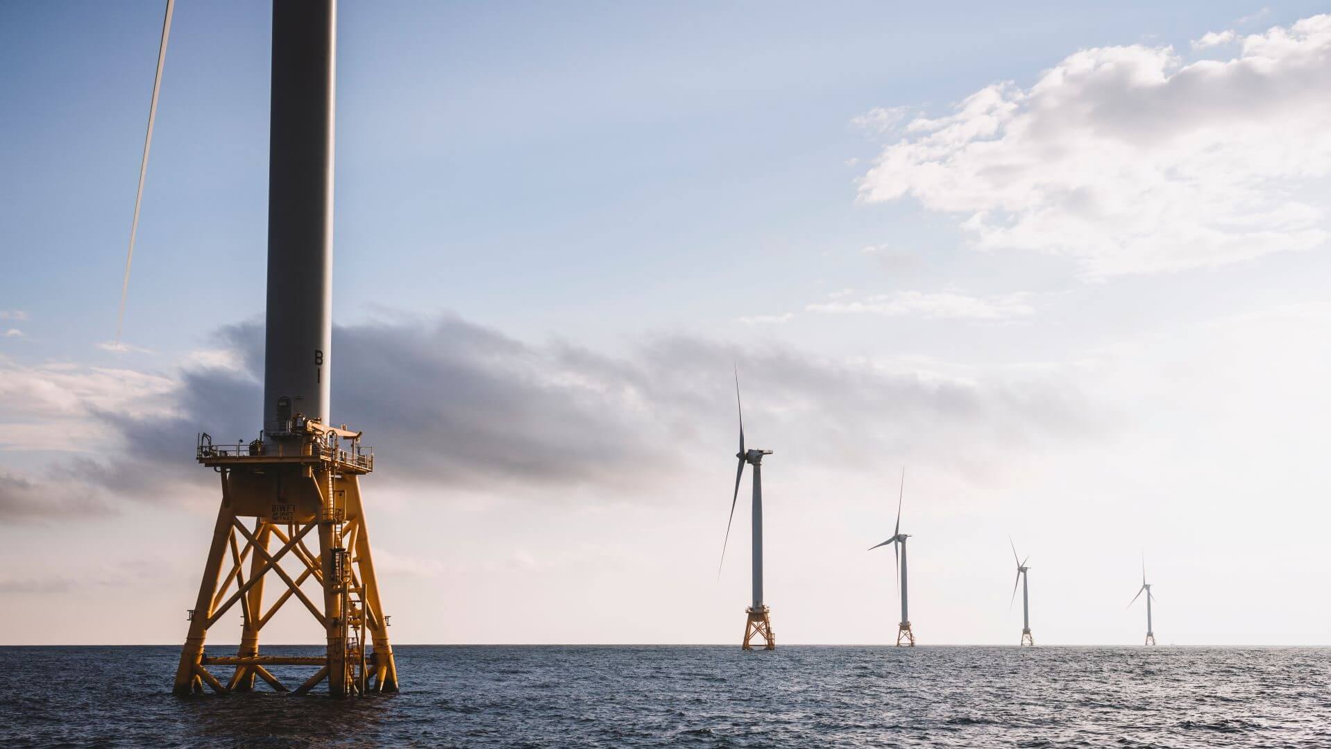 Close up of base of offshore wind turbine at Block Island, US