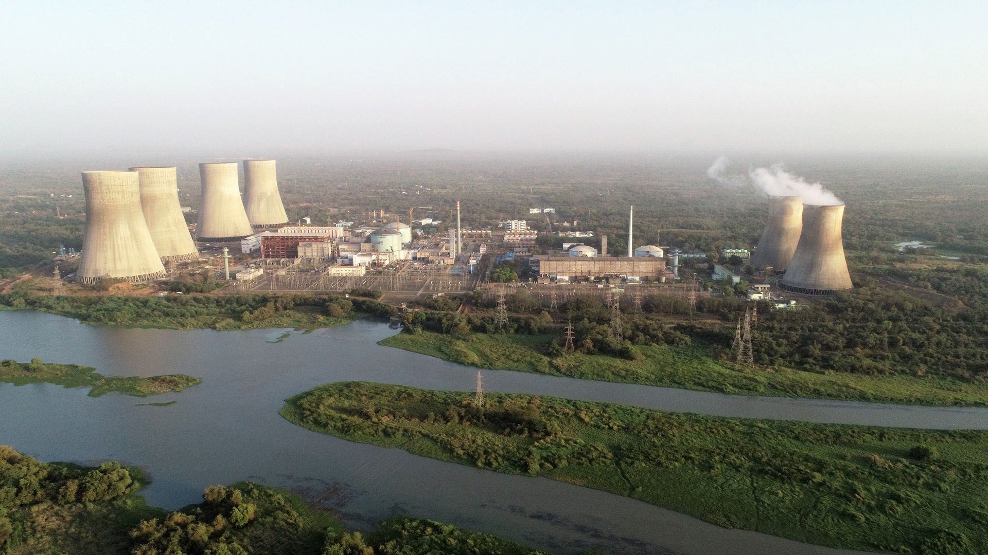 Aerial overview of nuclear power plant