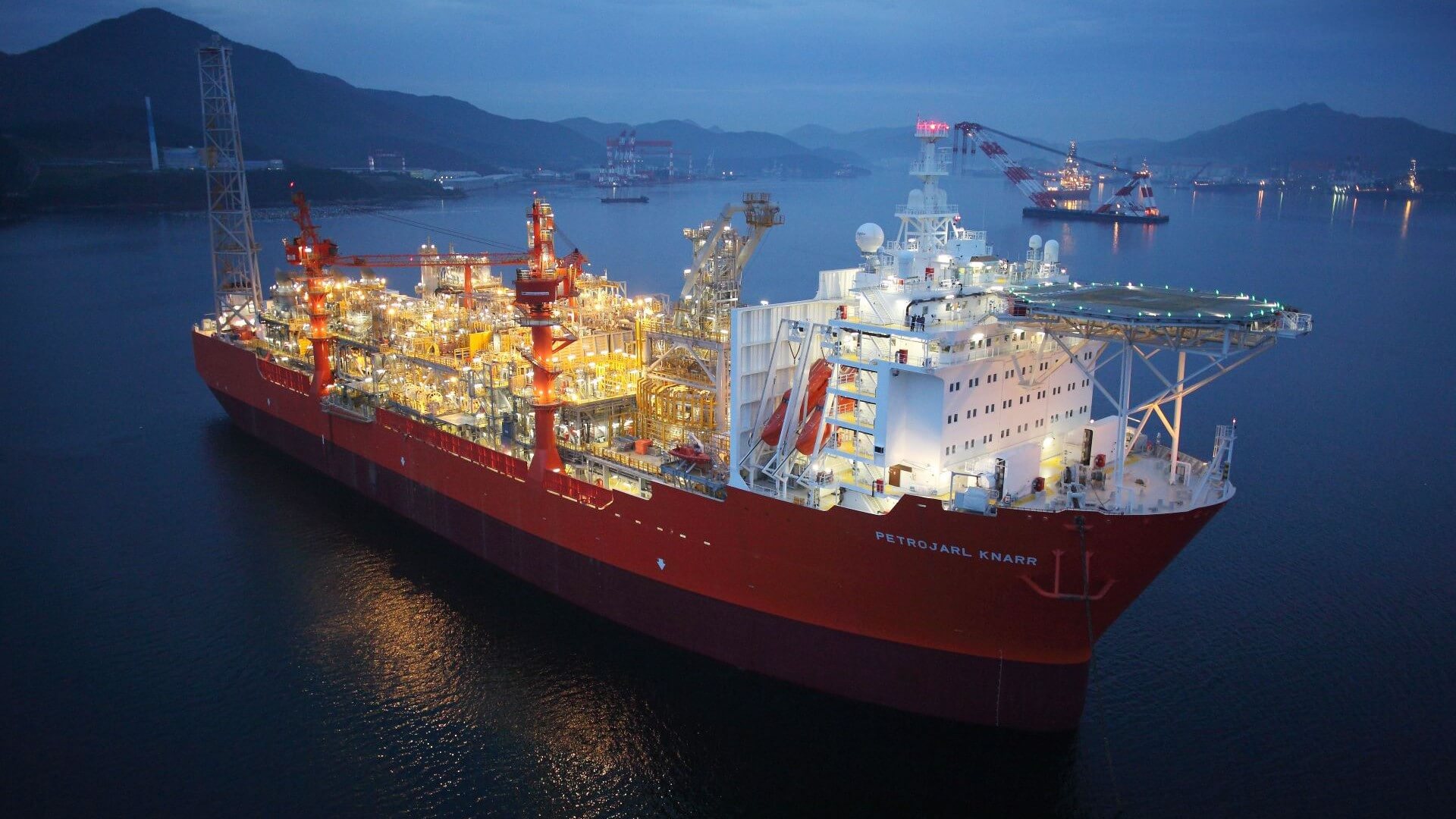 The Petrojarl Knarr FPSO at night 